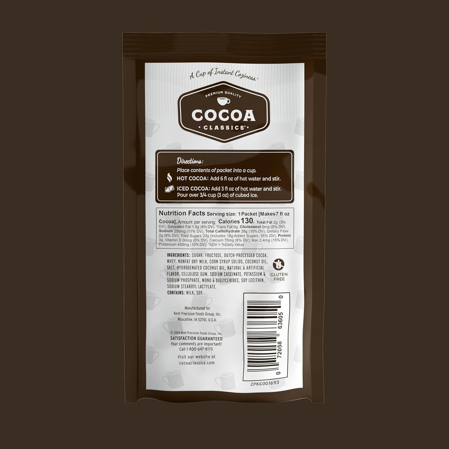 Cocoa Classics Dark Chocolate Cocoa Mix, Sweet, Smooth, Intense Dark Chocolate Flavored, Make Hot or Iced Cocoa, Gluten Free, Kosher Dairy Friendly, 1.25oz Packets (Pack of 36)
