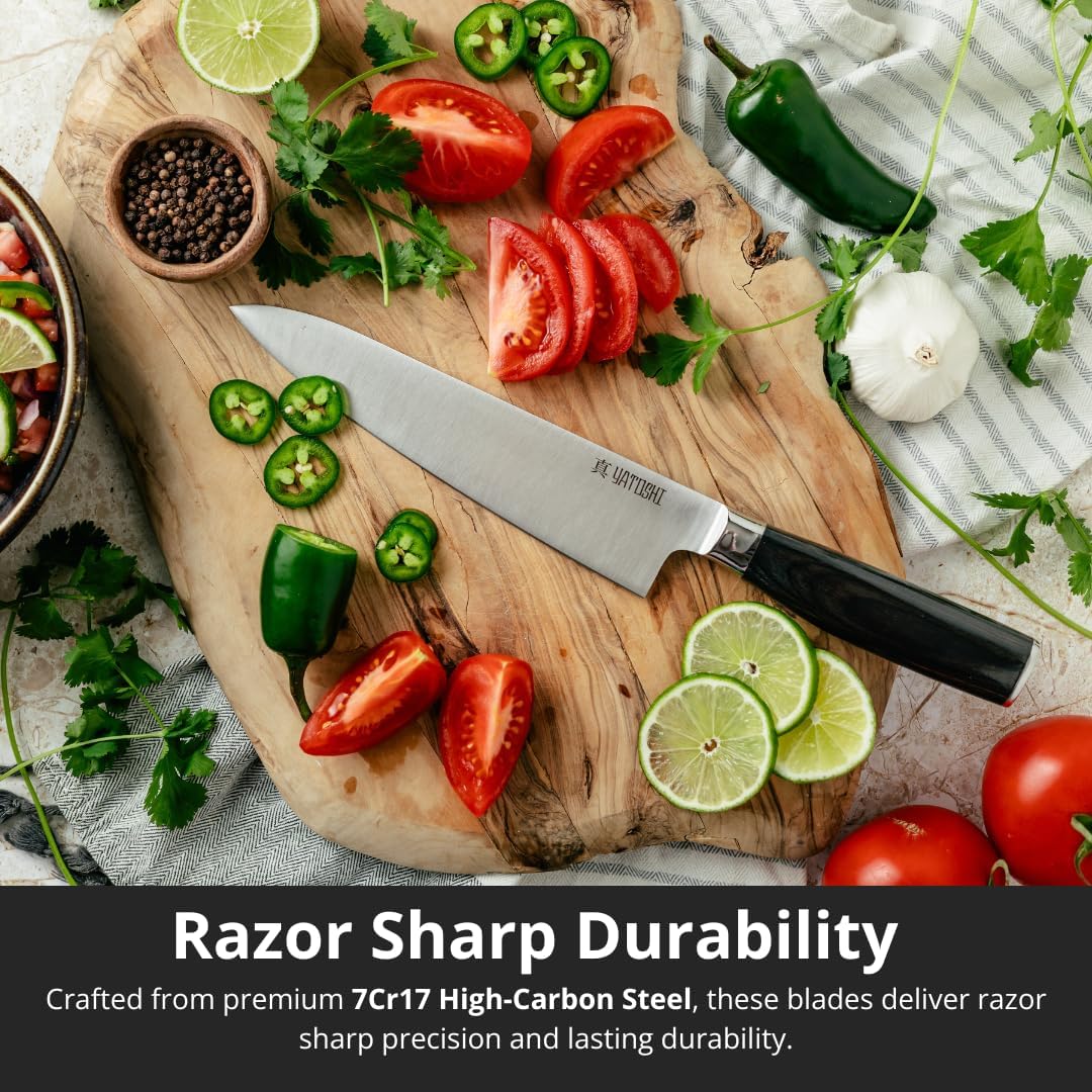 Yatoshi 15 Piece Knife Block Set - Pro Kitchen Knife Set Ultra Sharp High Carbon Stainless Steel with Ergonomic Handle