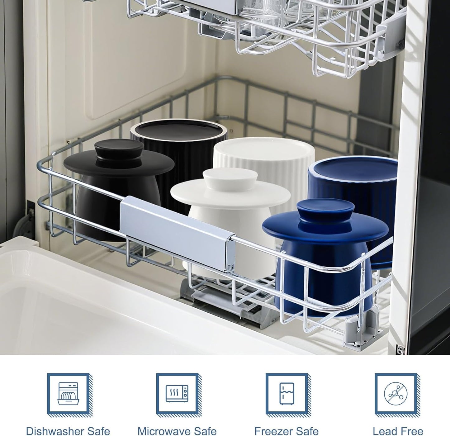 Large Butter Crock Bell for Counter with Water Line, Butter Keeper, Ceramic French Butter Dish Holder for Fresh Spreadable Soft Butter (White, 7.8 Ounce)