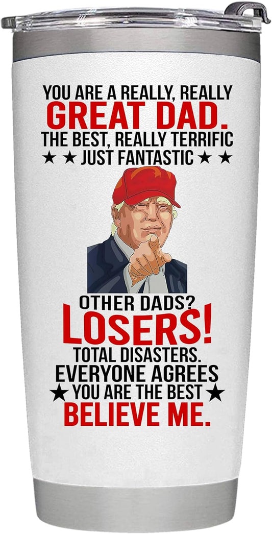 Father's Day Gifts for Dad from Daughter, Son, Wife - Dad Gifts for Fathers Day - Funny Present for Fathers on Birthday, Xmas - Insulated Stainless Steel Tumbler 20oz, White