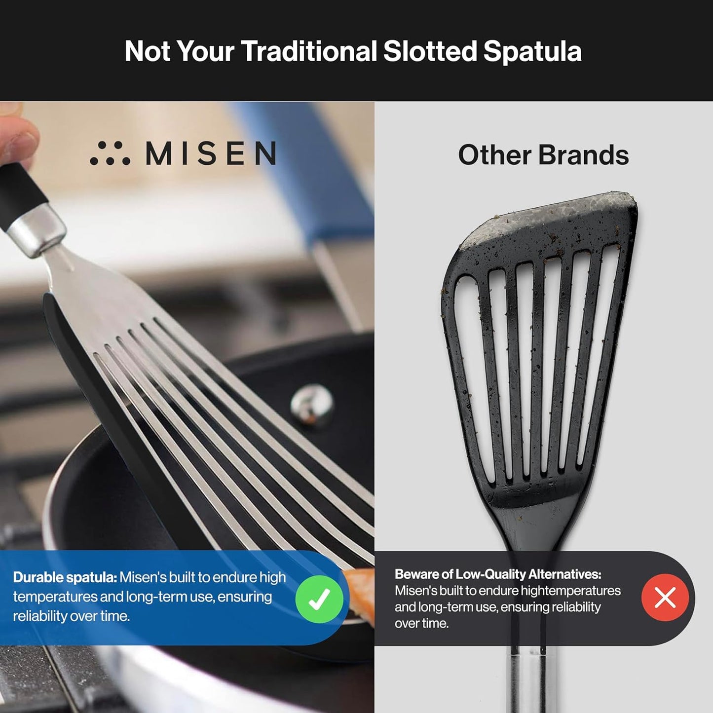 Misen Fish Silicone Spatula - Slotted Turner for Cooking - Perfect for Frying - Heat Resistant - Dishwasher Safe -1mm Thick Flexible Flipper - Soft Silicone Grip Handle for Easy Use