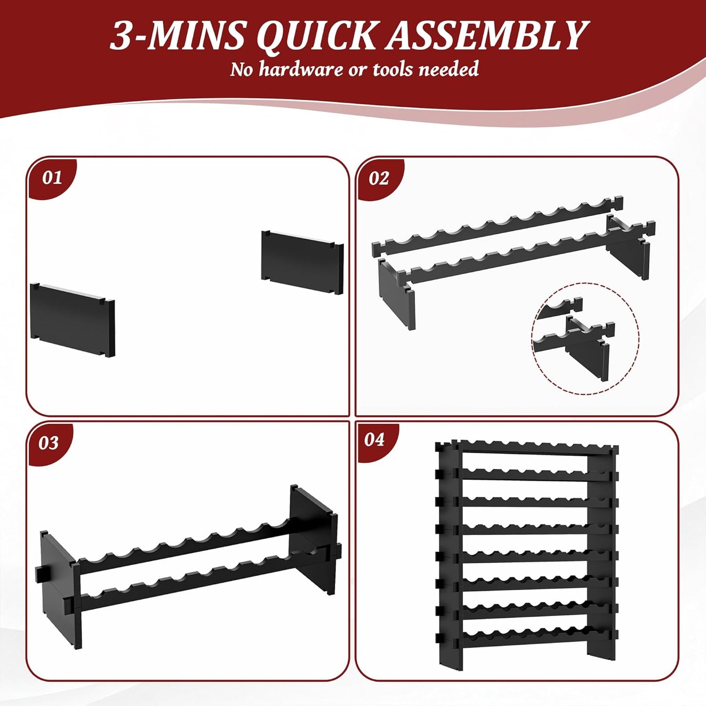 VASMIA Bamboo Stackable Wine Rack,72 Bottles Wine Rack Freestanding Floor,No Tools Assembly,8-Tier Display Wine Storage Shelf for Kitchen, Bar, Dining Room,Cellar,Black