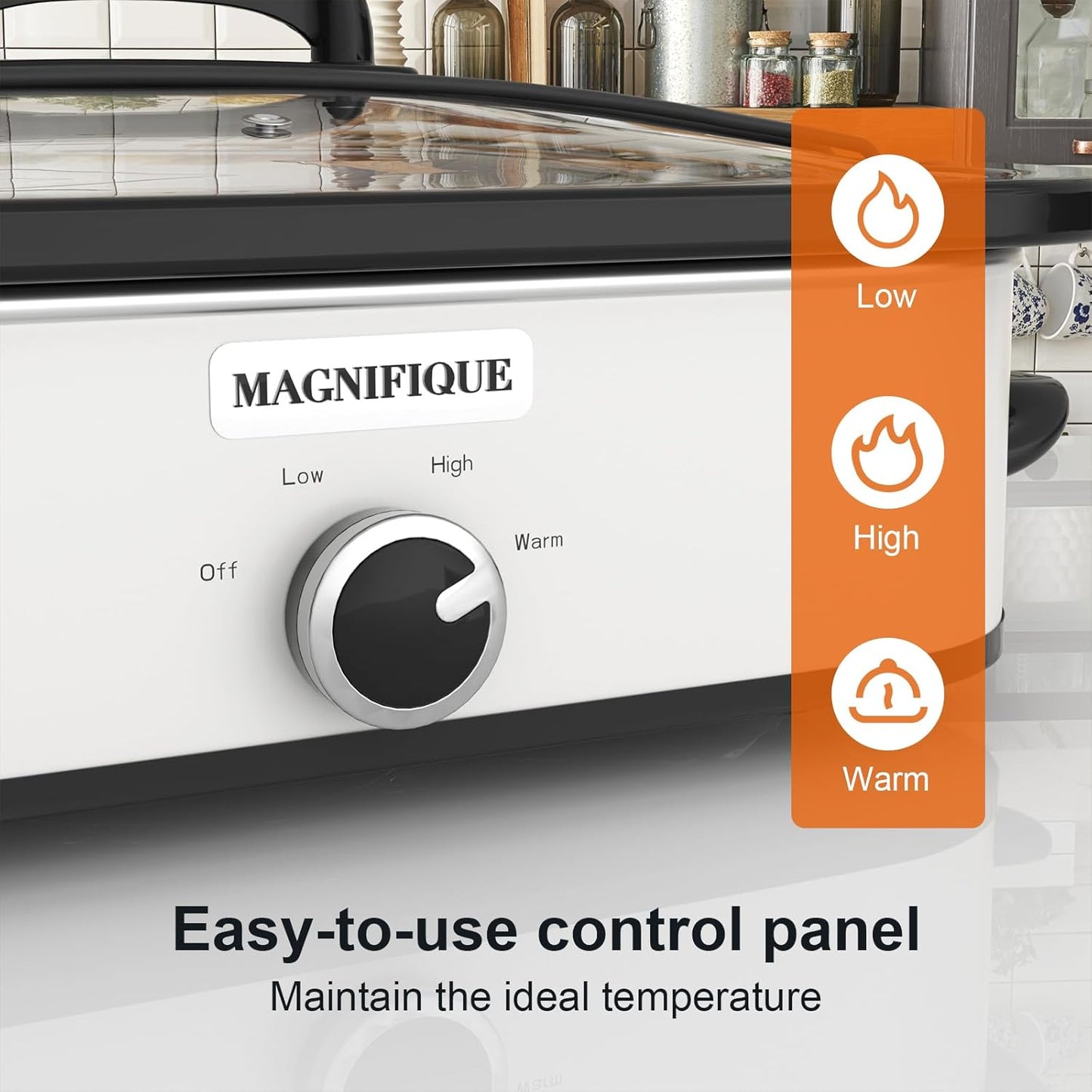 Magnifique 4-Quart Slow Cooker with Casserole Manual Warm Setting - Perfect Kitchen Small Appliance for Family Dinners, Dishwasher Safe Crock, White