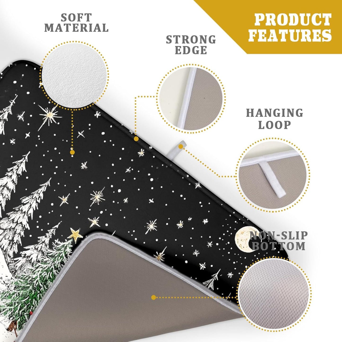 Winter Snowman Dish Drying Mat 24 X 18 in Black Microfiber Dish Pad Absorbent Holiday Kitchen Accessories