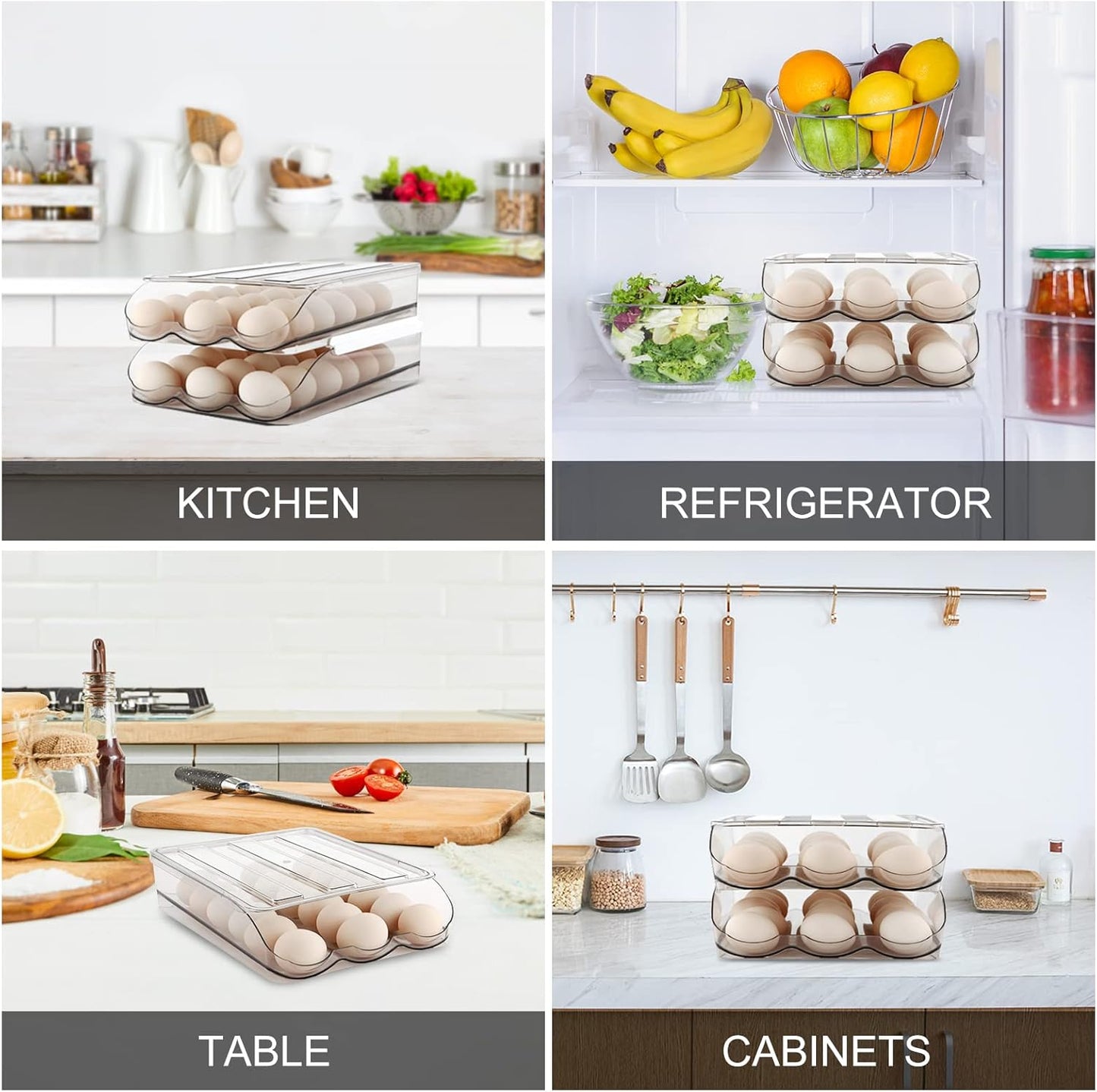 Egg Holder for Fridge,Automatically Rolling Egg Storage Container for Refrigerator,Egg Organizer for Fridge with Lid,Clear Plastic Dispenser, Tray & Box -3 Layer