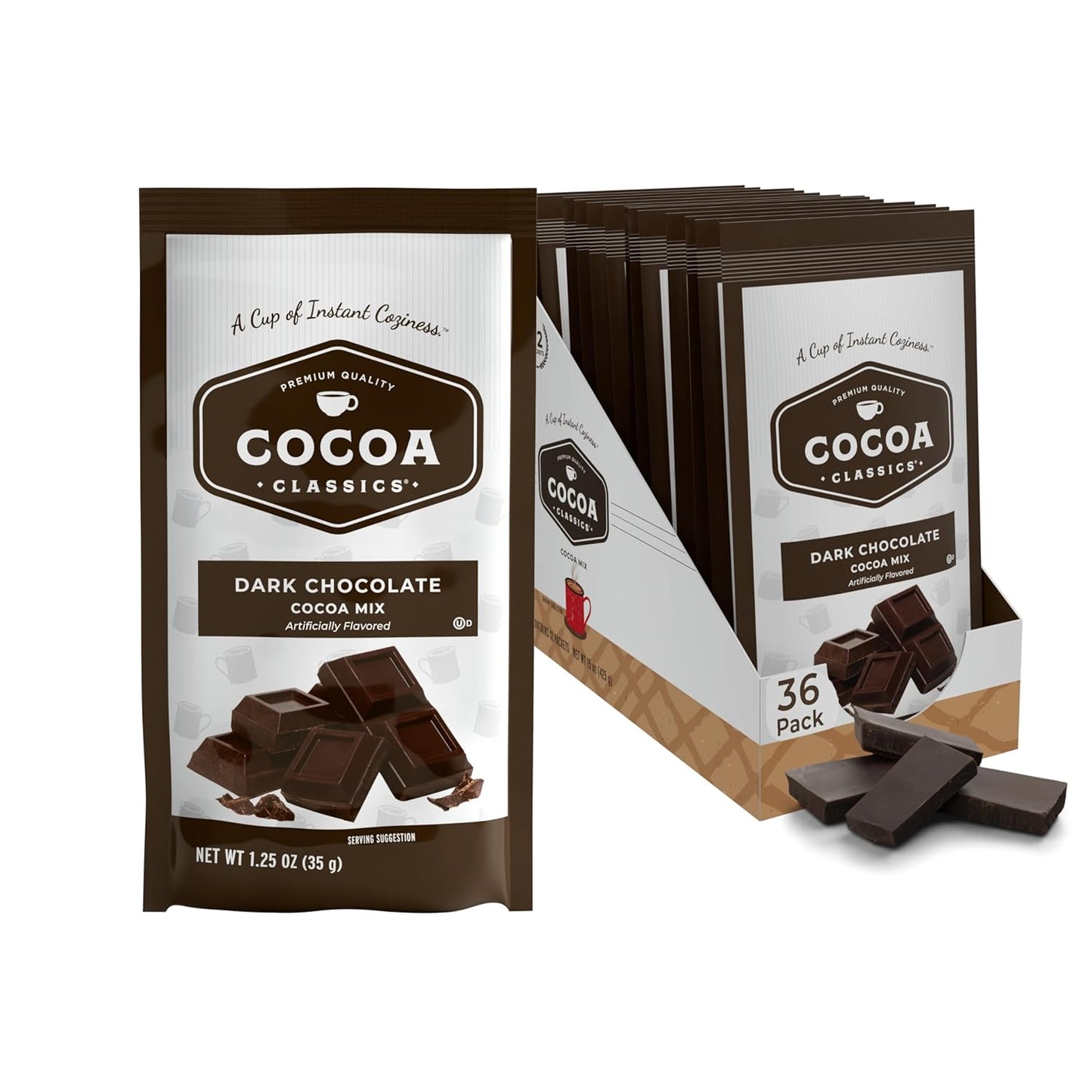 Cocoa Classics Dark Chocolate Cocoa Mix, Sweet, Smooth, Intense Dark Chocolate Flavored, Make Hot or Iced Cocoa, Gluten Free, Kosher Dairy Friendly, 1.25oz Packets (Pack of 36)