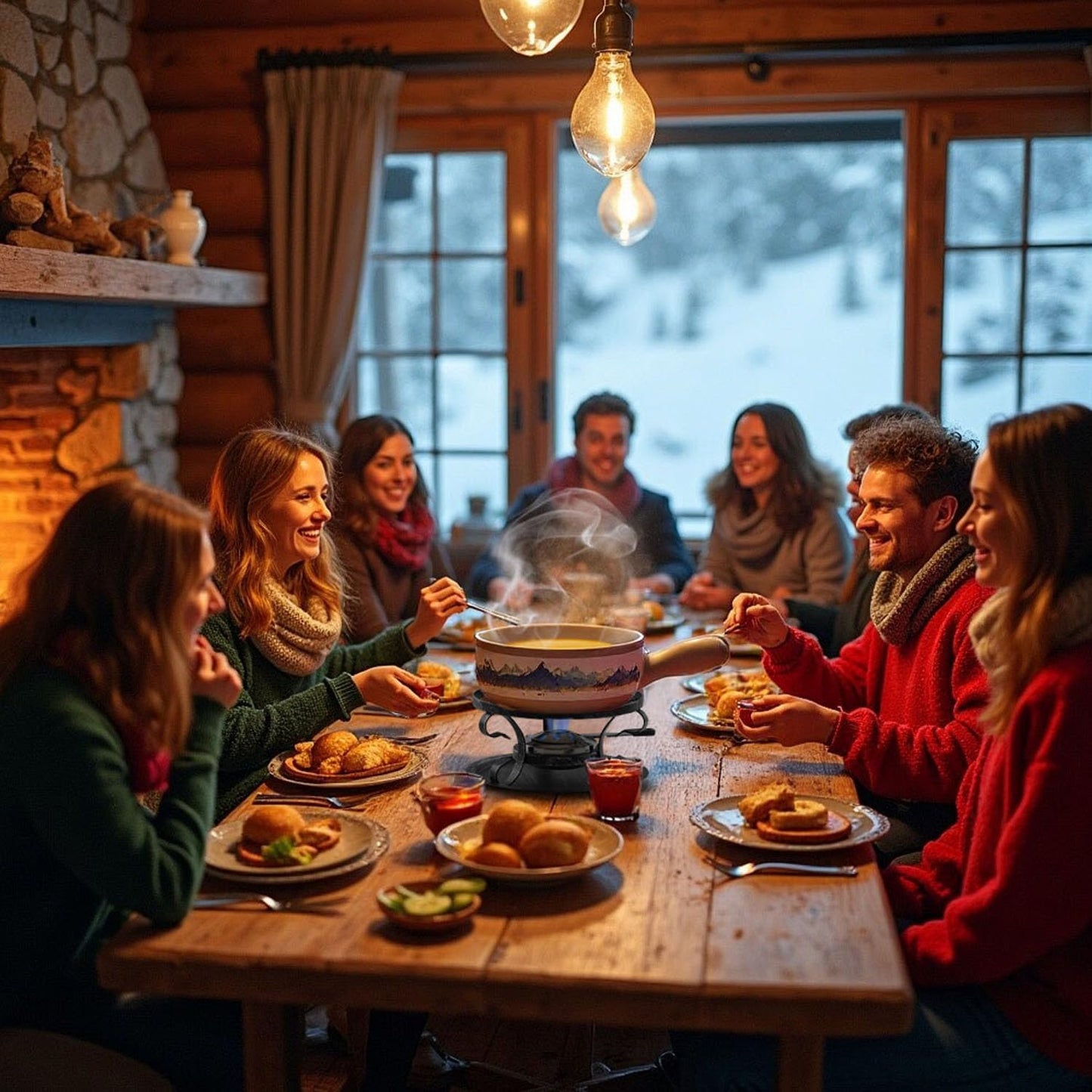 Artestia Swiss Fondue Set for Party - 2L Large Capacity Cheese Fondue Pot Melting Chocolate, Ceramic Fondue Pot, 6 Fondue Forks, Christmas, Wedding Gifts (Rockies Reverie)