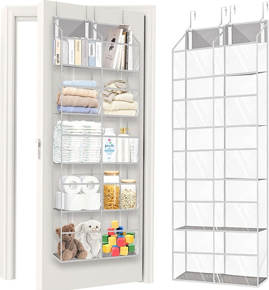 Over the Door Organizer 5 Tiers,Extra Large Behind Door Storage of 10 Compartments,50 lbs Weight Capacity Over the Door Storage, Clear Door Hanging Organizer for Closet, Diaper Organizer
