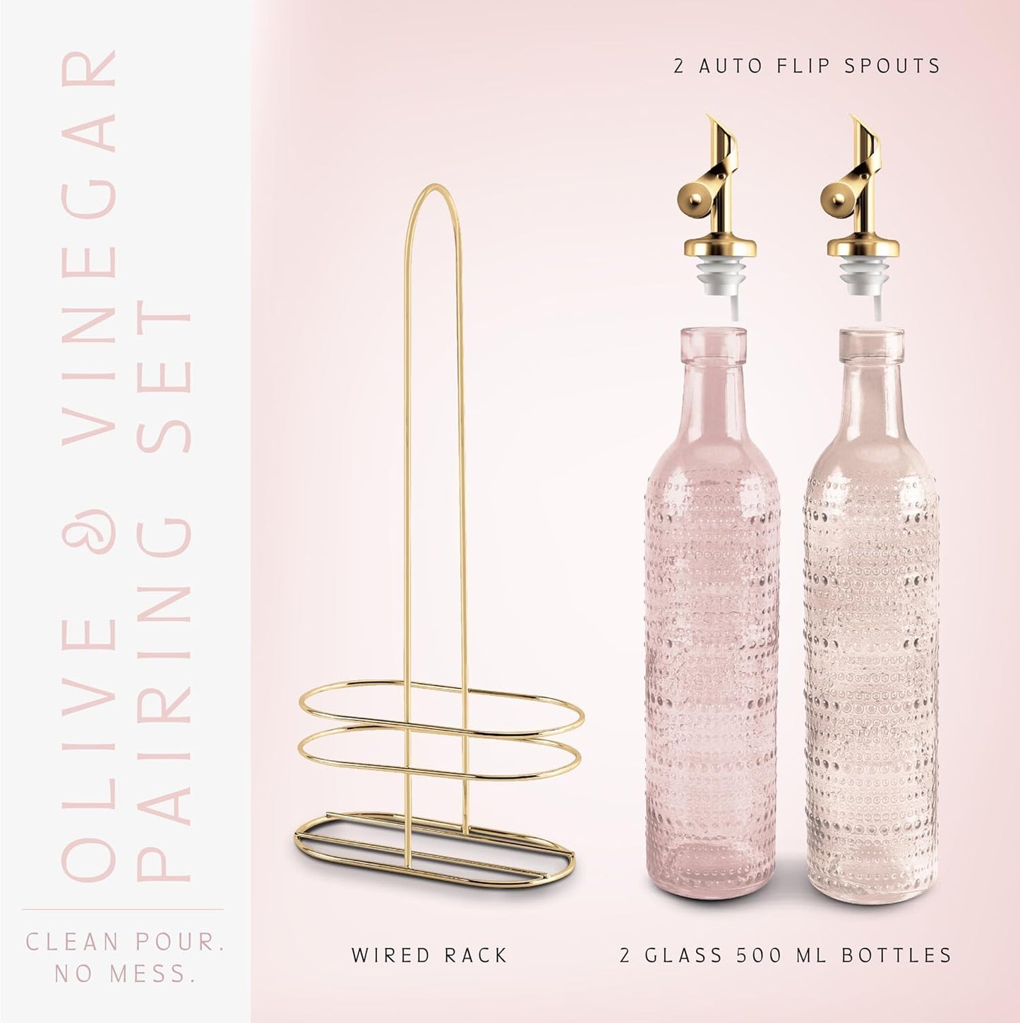 COOK WITH COLOR Glass Olive Oil Bottle Dispenser - 2 Pack- 17oz Oil and Vinegar Cruet - Olive Oil Carafe Decanter for Kitchen