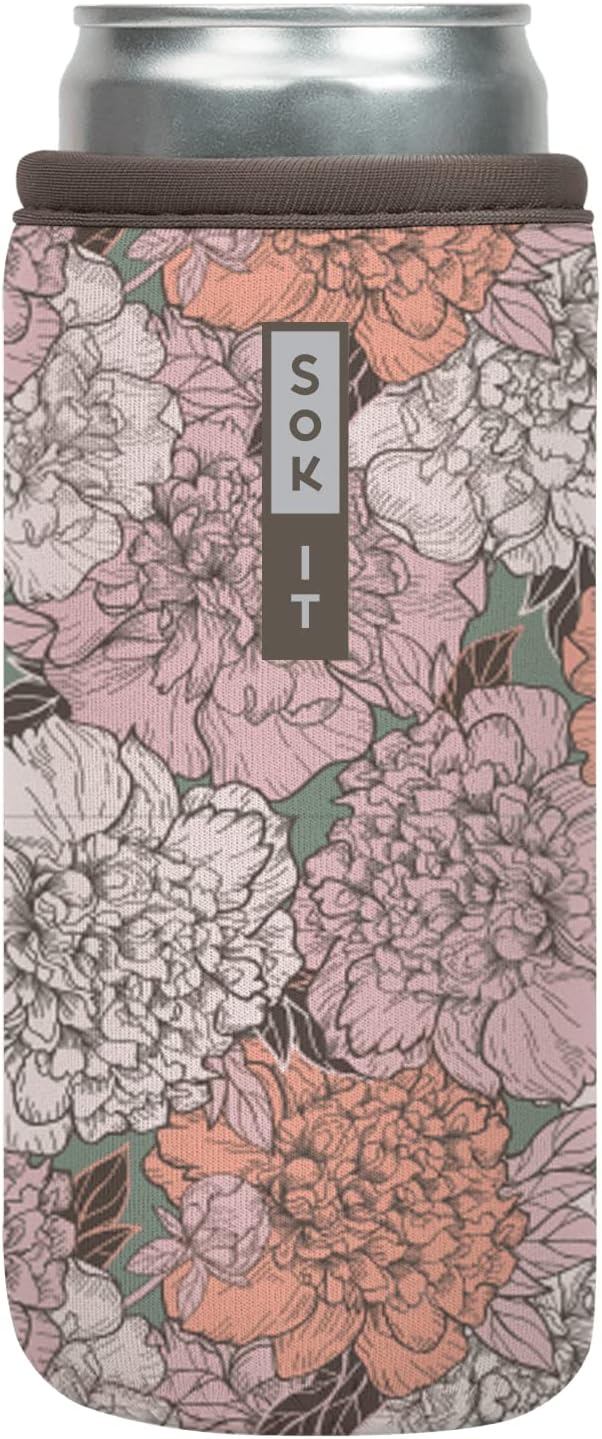 Sok It CanSok Sleeve for Beer & Soda Insulated Neoprene Cover (Carnations, 12oz Slim Can Sleeve)