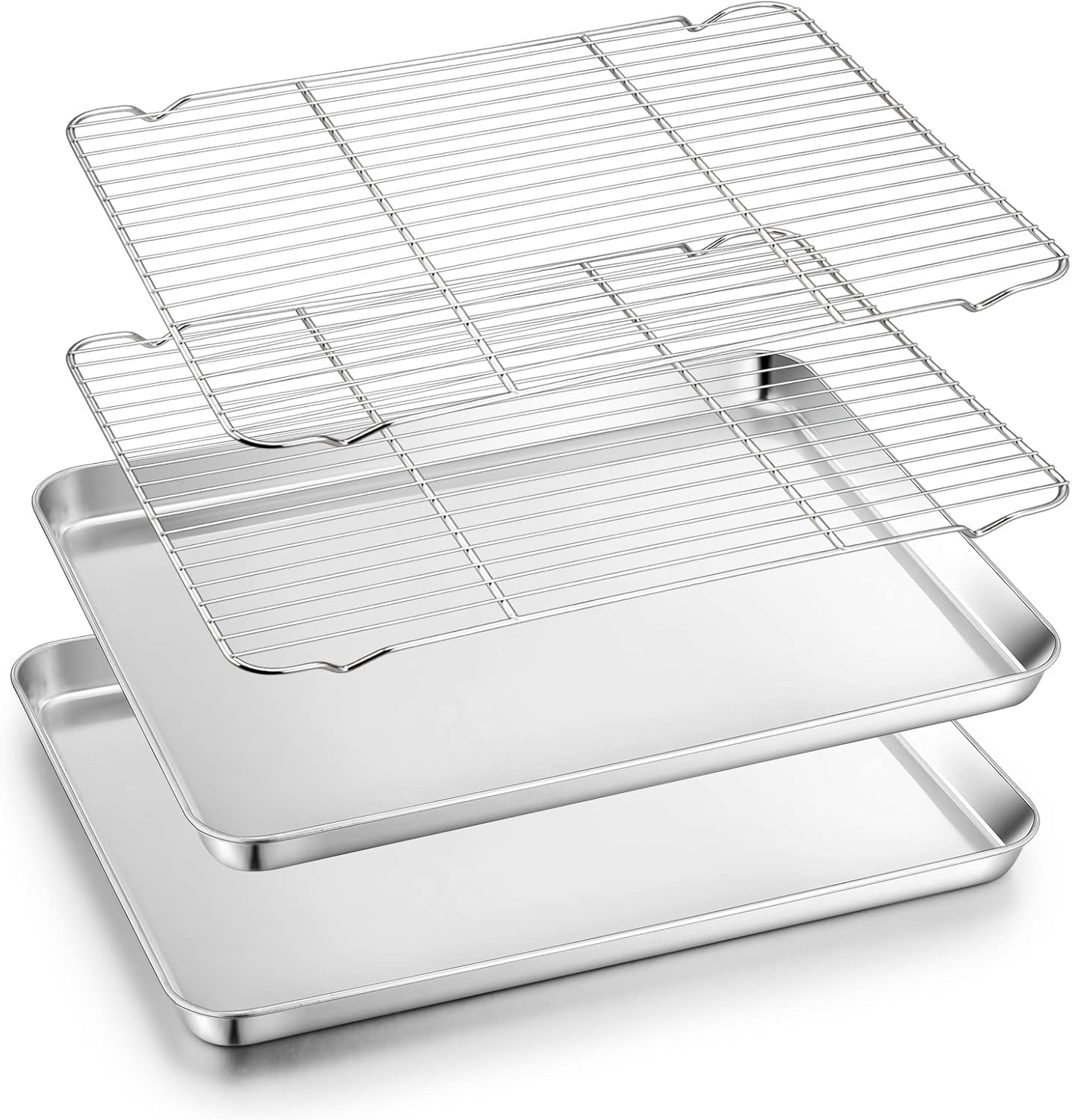 TeamFar Baking Sheet with Rack, 17.6 x 13 x 1 inch Stainless Steel Baking Pan Cookie Sheet Set with Cooling Rack for Baking/Roasting/Cooling, Non-Toxic & Heavy Duty, Dishwasher Safe - Set of 4