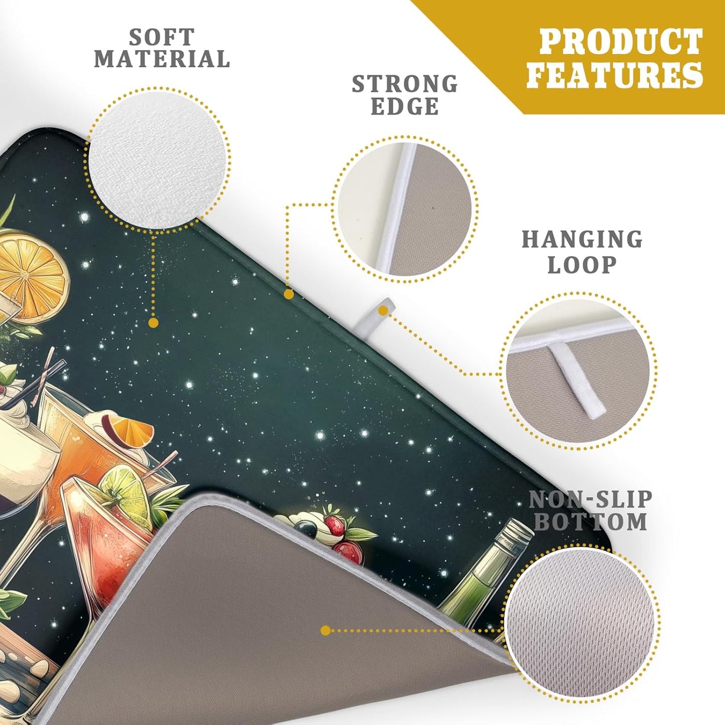 Wine Glass Dish Drying Mat - Summer Party Absorbent Microfiber Kitchen Drying Pad for Counter Decoration