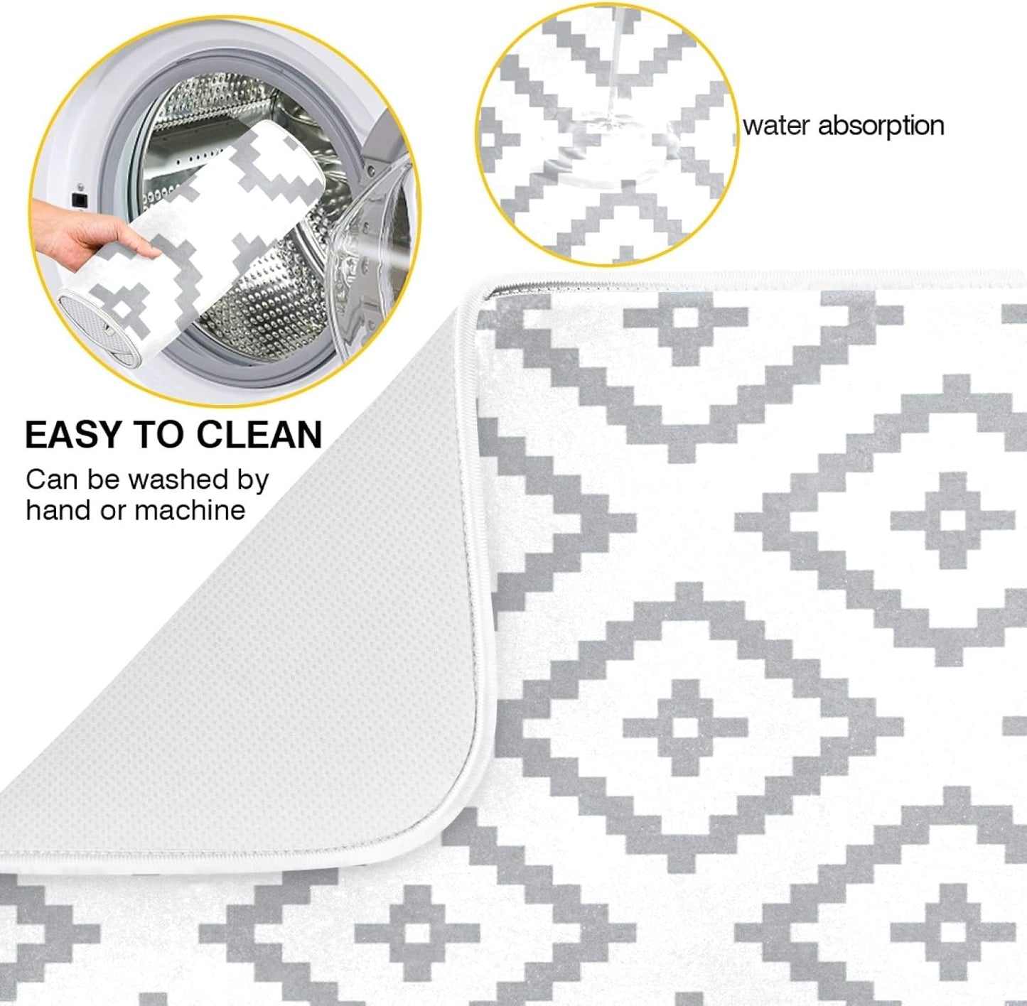 Super Absorbent Dish Drying Mat, Microfiber Fast-Drying Dish Mat, 16" x 18, Kitchen Dish Drying Pad, White Moroccan Rhombus Plaid