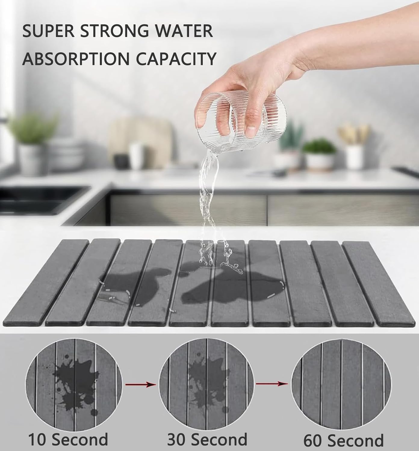 Stone Drying Mat for Kitchen Counter, Stone Dish Drying Mat Foldable, Super Absorbent Diatomaceous Earth Quick-drying Draining Mat for any Kitchen Countertop (Dark Gray B, 23.6”x15.4”)