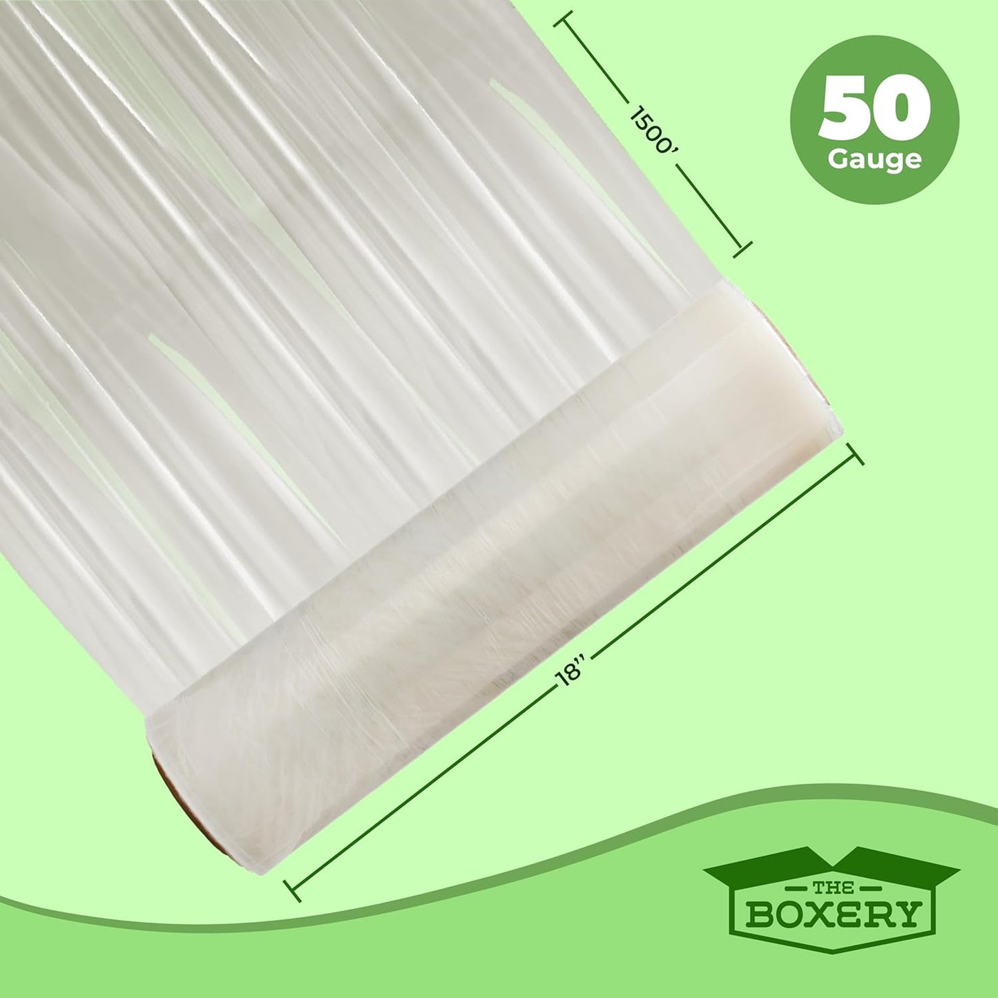 The Boxery- 18''X1500' Per Roll Stretch Wrap-4 Rolls/6000 Feet Total (50 Gauge) – Warehouse Grade, Stretch Wrap Film Clear Cling Plastic for Shipping, Moving and Packaging