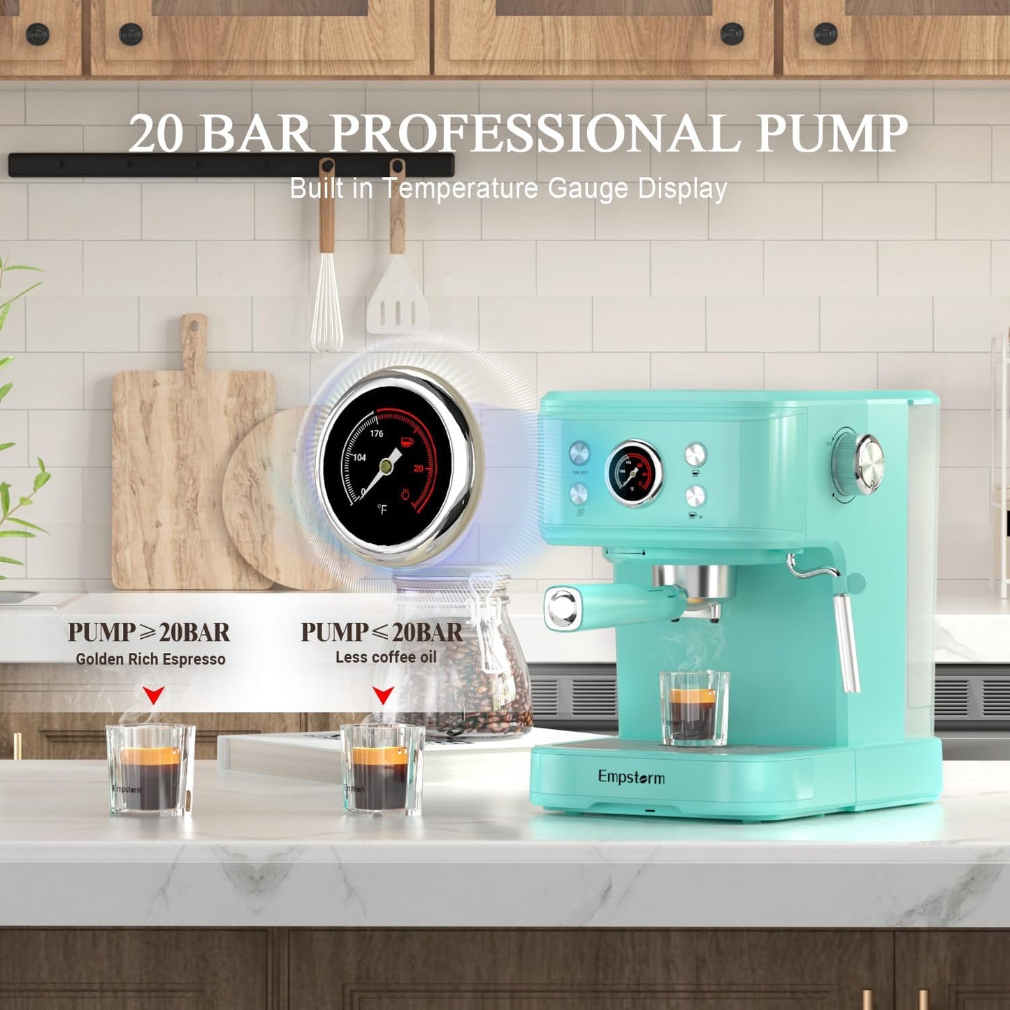 Espresso Machine Latte Coffee Makers 20 Bar, 2 IN 1 Professional Cappuccino Machine and Milk Frother Steam Wand Compatible for NS Original Capsules for Home Brewing - Blue