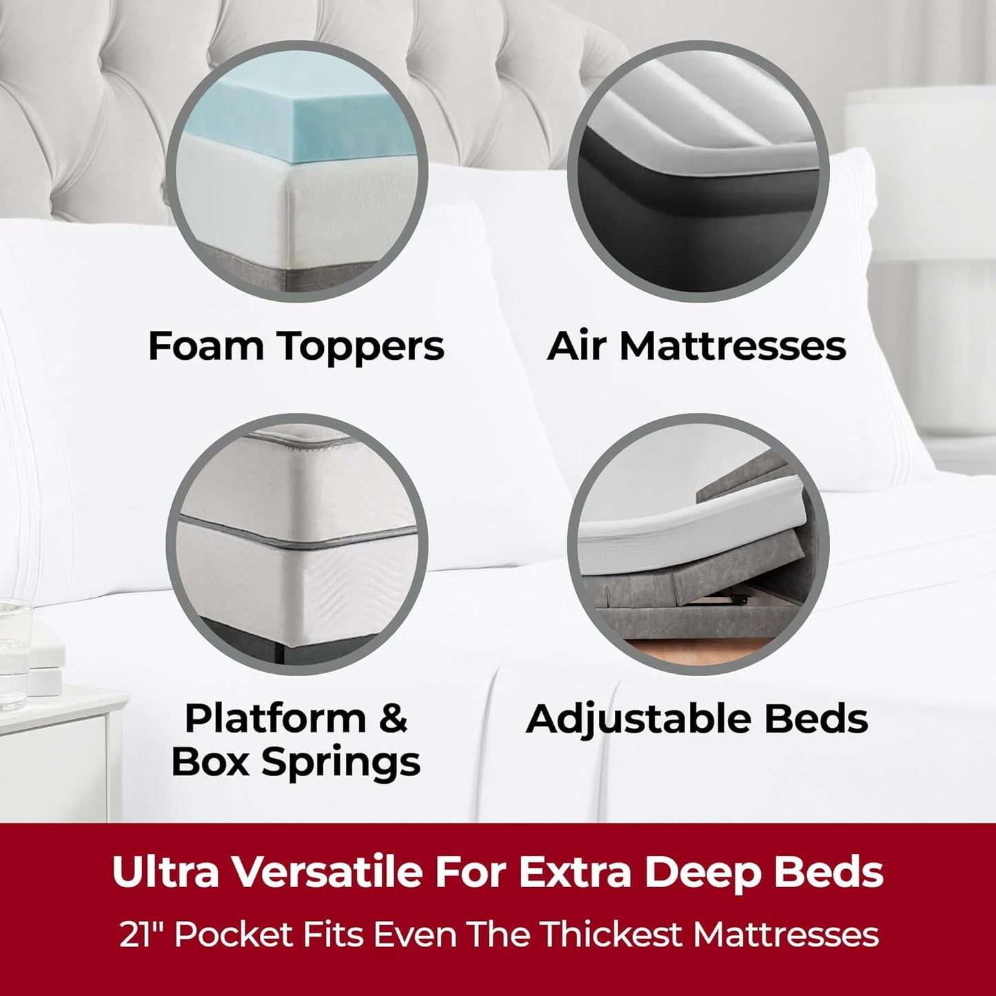 Mellanni Extra Deep California King Sheets - 4 PC Iconic Collection Bedding - Hotel Luxury, Ultra Soft, Cooling Bed Sheets - Wrinkle, Fade, Stain Resistant (Cal King, White)