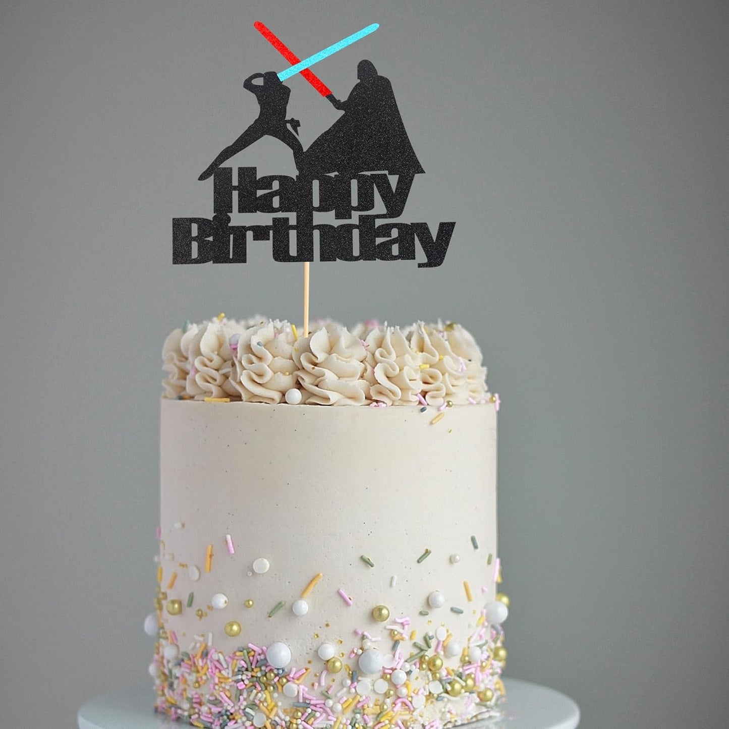 Arthsdite 1Pc Darth Vader Happy Birthday Cake Topper Alien War Cake Pick - Children's Birthday Baby Shower Party Supplies Decorations For Boys