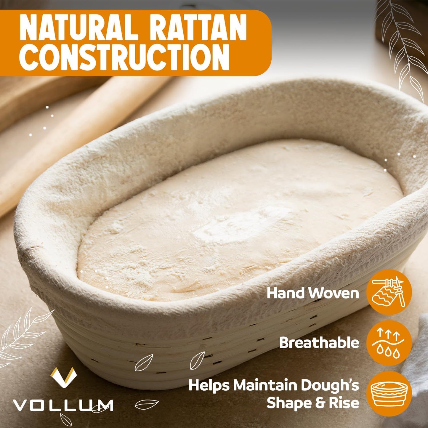 Banneton Bread Proofing Basket Sourdough Proofing Basket for Beginners & Professional Bakers, Handwoven Rattan Cane Bread Maker for Artisan Breads, 11 Inch x 3.5 Inch, 3-Pound Round Brotform