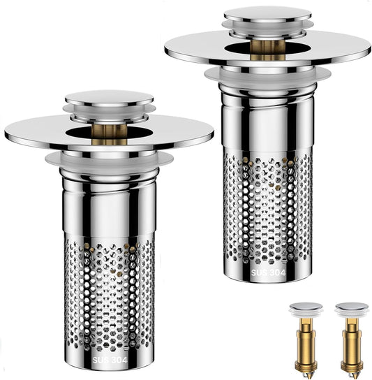 Bathroom Sink Drain Strainer,Universal Pop-Up Sink Stopper Hair Catcher, Anti-Clog Stainless Steel Drain Filter Basket, Removable Sink Drain for Bathroom Sink Stopper Replacement