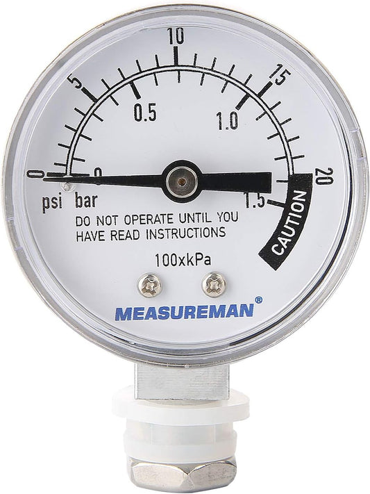 MEASUREMAN Stainless Steel Pressure Cooker Gauge, Pressure Canner Gauge, Steam Pressure Gauge, 2" Dial, Lower Mount, Including Hexagon Gasket and Nut