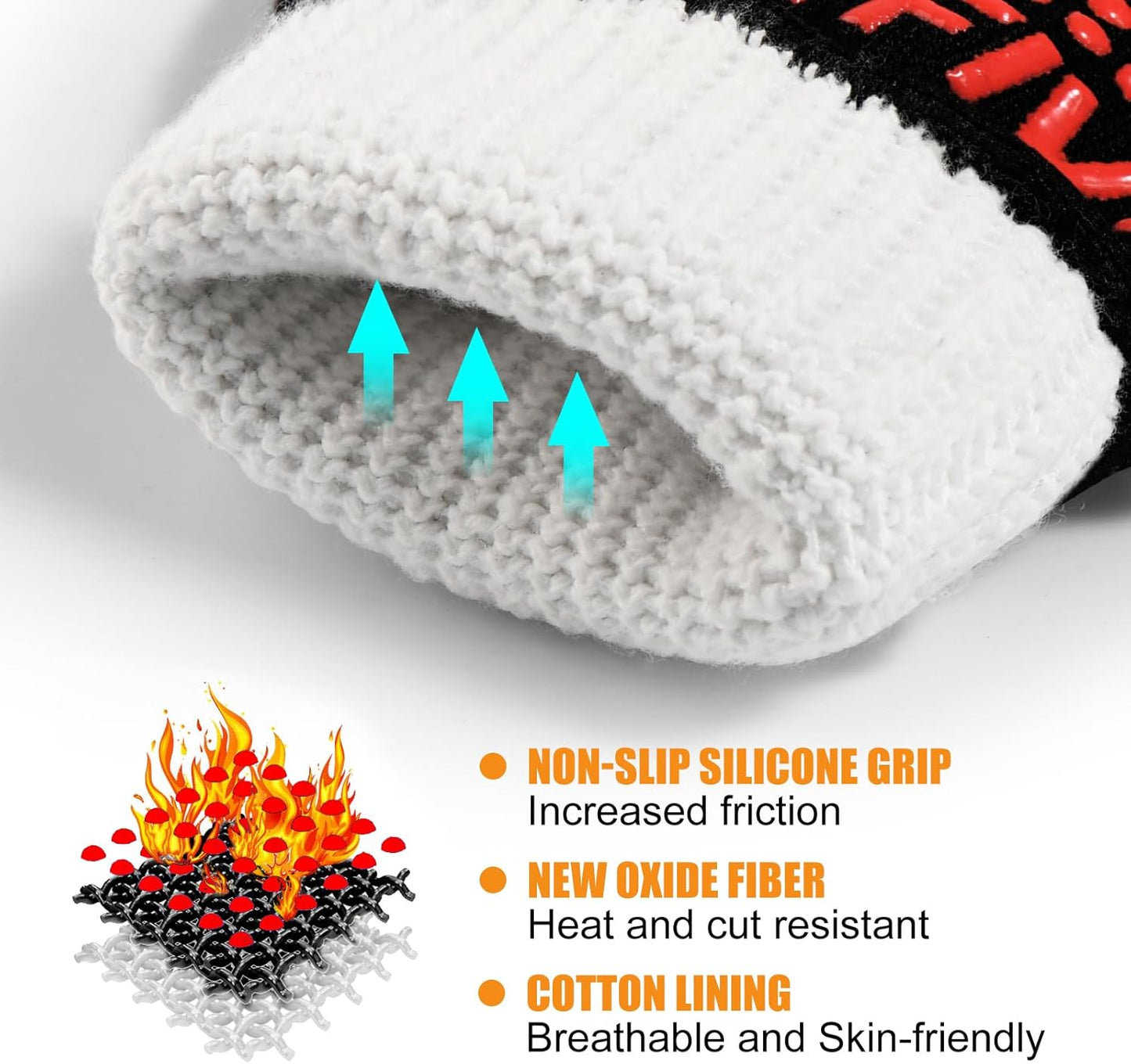 BBQ Gloves, Oven Gloves, 1472°F Extreme Heat Resistant Barbecue Gloves, Silicone Non-Slip Oven Mitts, Kitchen for Cooking, Grilling, and Baking (Red)