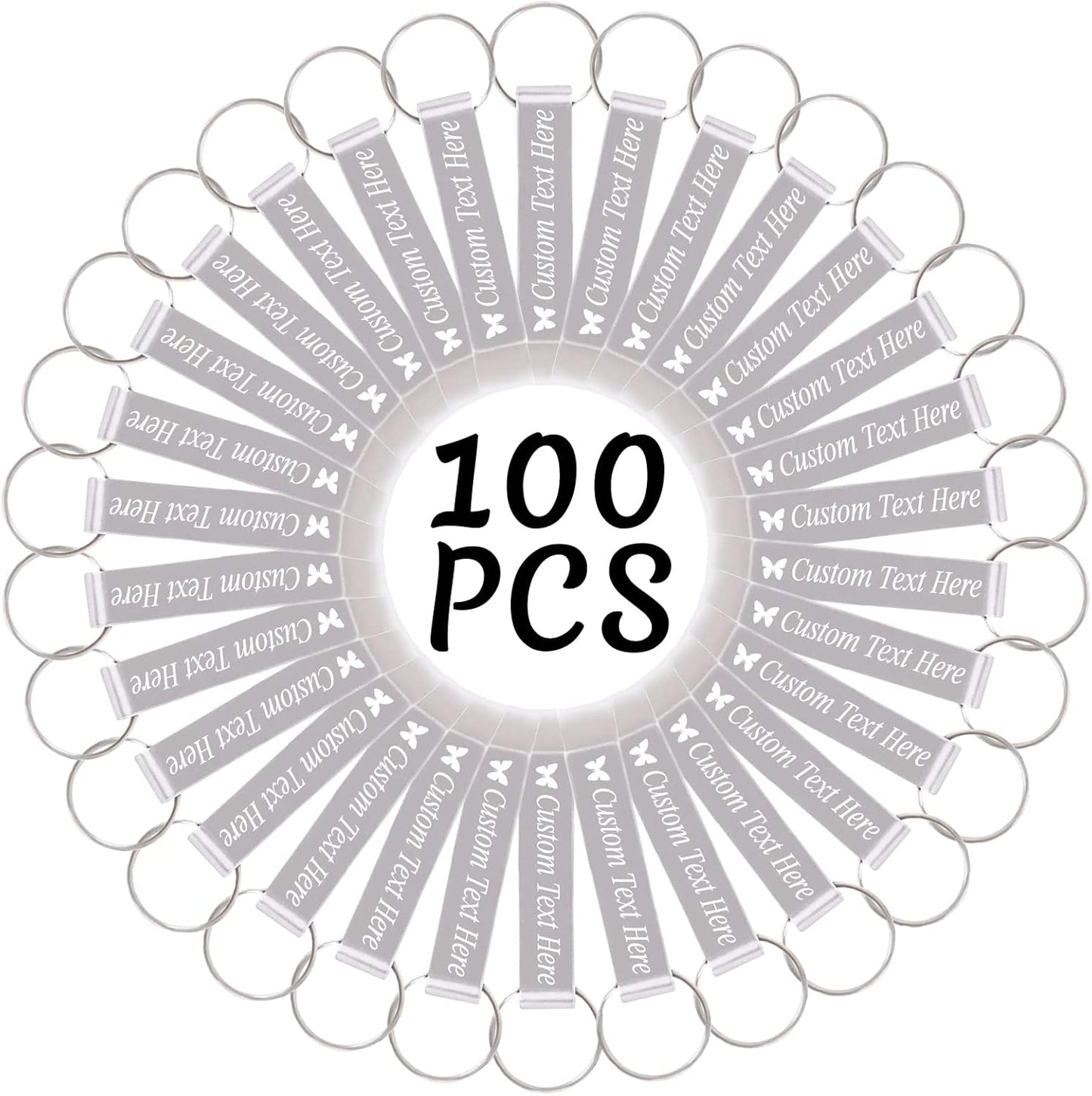 100PCS Personalized Bottle Opener Keychain Bulk Custom Beer Bottle Opener with Logo Text Engraved Wedding Bottle Opener Favors Customized Gifts for Guests Baby Shower Birthday Party-Silver