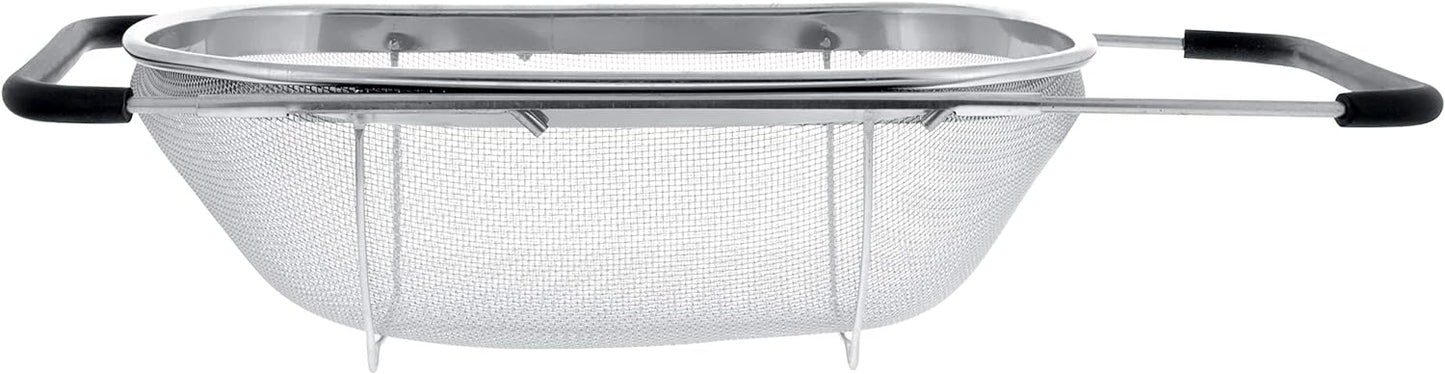 U.S. Kitchen Supply Stainless Steel Colander Strainer - 6-Quart Collapsible Colander with Expandable Rubber Handles - Rectangular Sieve, Fine Mesh Stainless Steel Strainers and Colanders for Kitchen