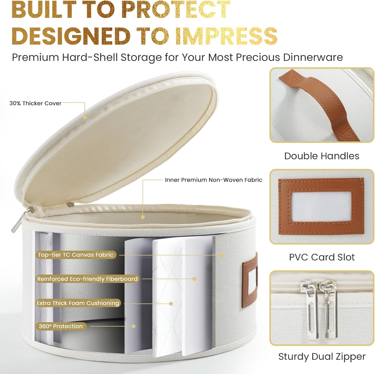 HOMELUX THEORY Hard Shell China Storage Containers, 5pc Ivory Mug & Plate Storage Box, Kitchen Storage Bins With Lids, Heavy Duty Moving Box with Handles for Dishes, Glassware, Stemware, Cup & Mug