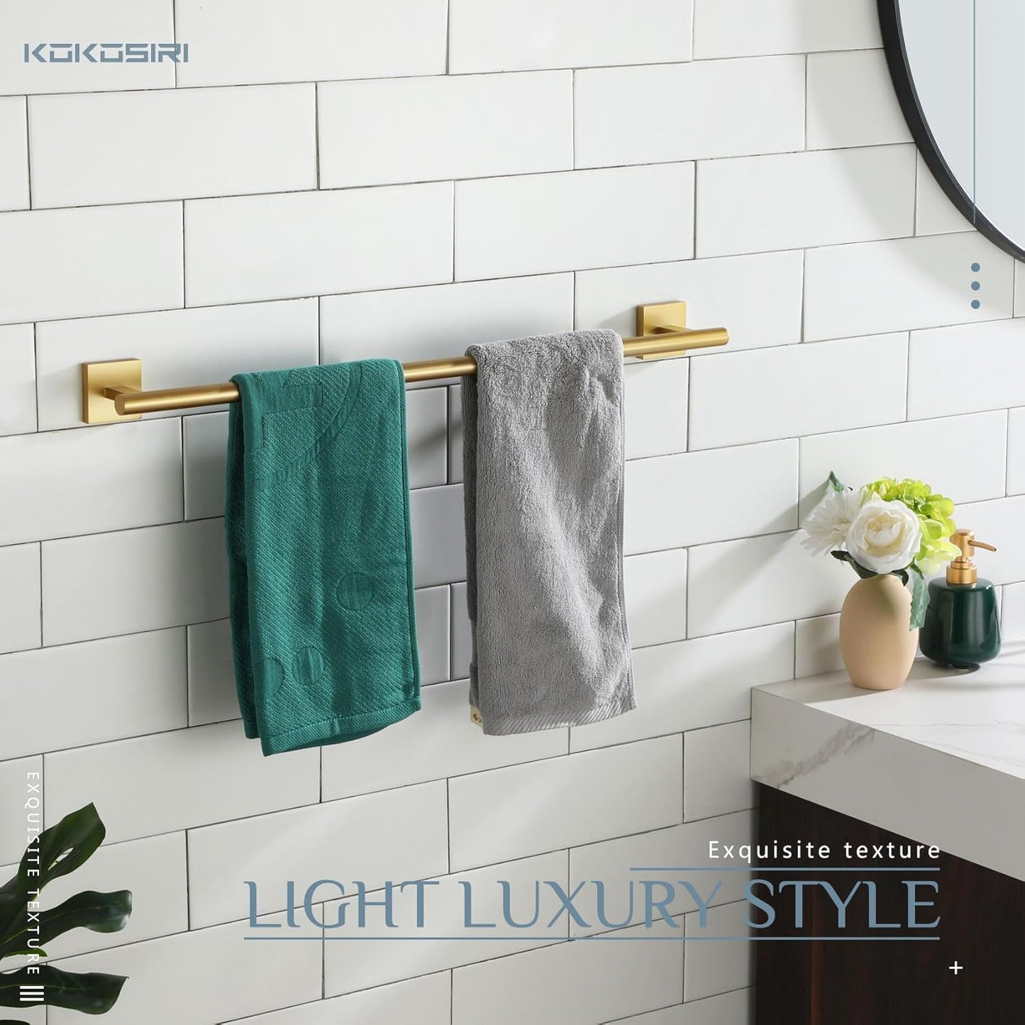 KOKOSIRI Bathroom Towel Bar Bath Towel Holders for Toilet Kitchen Cabinet Wall Mount 24 Inch Brushed Gold Stainless Steel B4005BG-L24