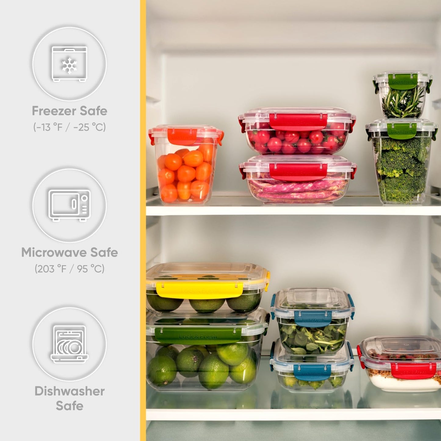 Superio Plastic Food Storage Containers with Airtight Lids, 4 Pack- 80 Oz, BPA Free, Leakproof, Stackable, Microwave, Dishwasher, Freezer Safe, Yellow