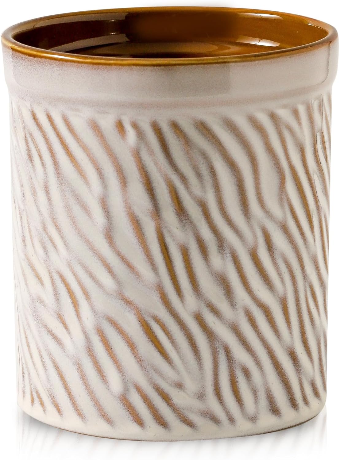 HVH Kitchen Utensil Holder for Countertop, 6 x 7 inch Large Utensils Holder, Ceramic Utensil Crock, Farmhouse Kitchen Décor, Big Utensil Holder, Deep and Heavy, Texture (Sand Color)