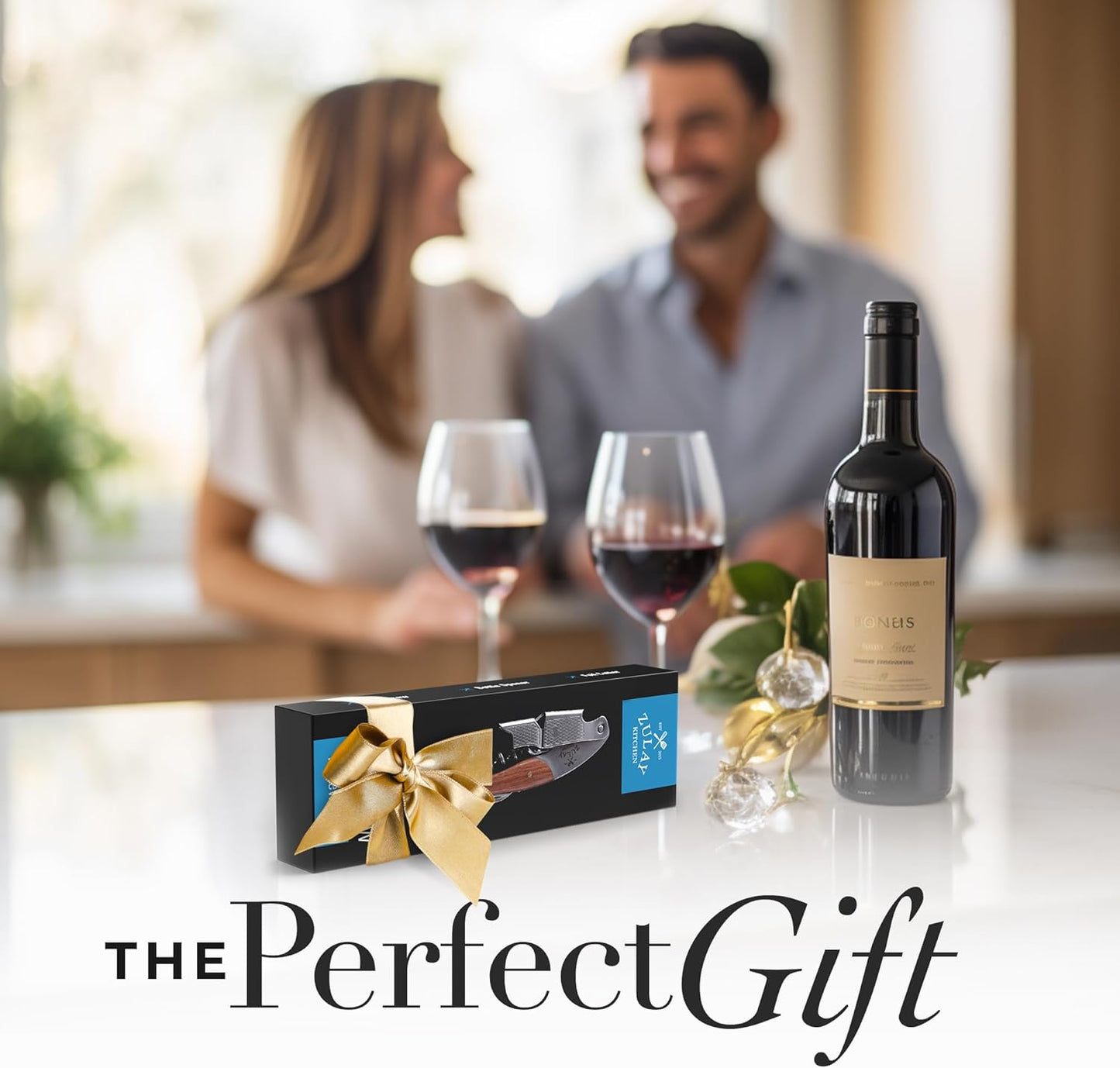 Zulay Kitchen Corkscrew Wine Opener - Premium 420 Stainless Steel & Rosewood Wine Bottle Opener - Double Hinged Opener with Foil Cutter & Cap Remover - Rosewood