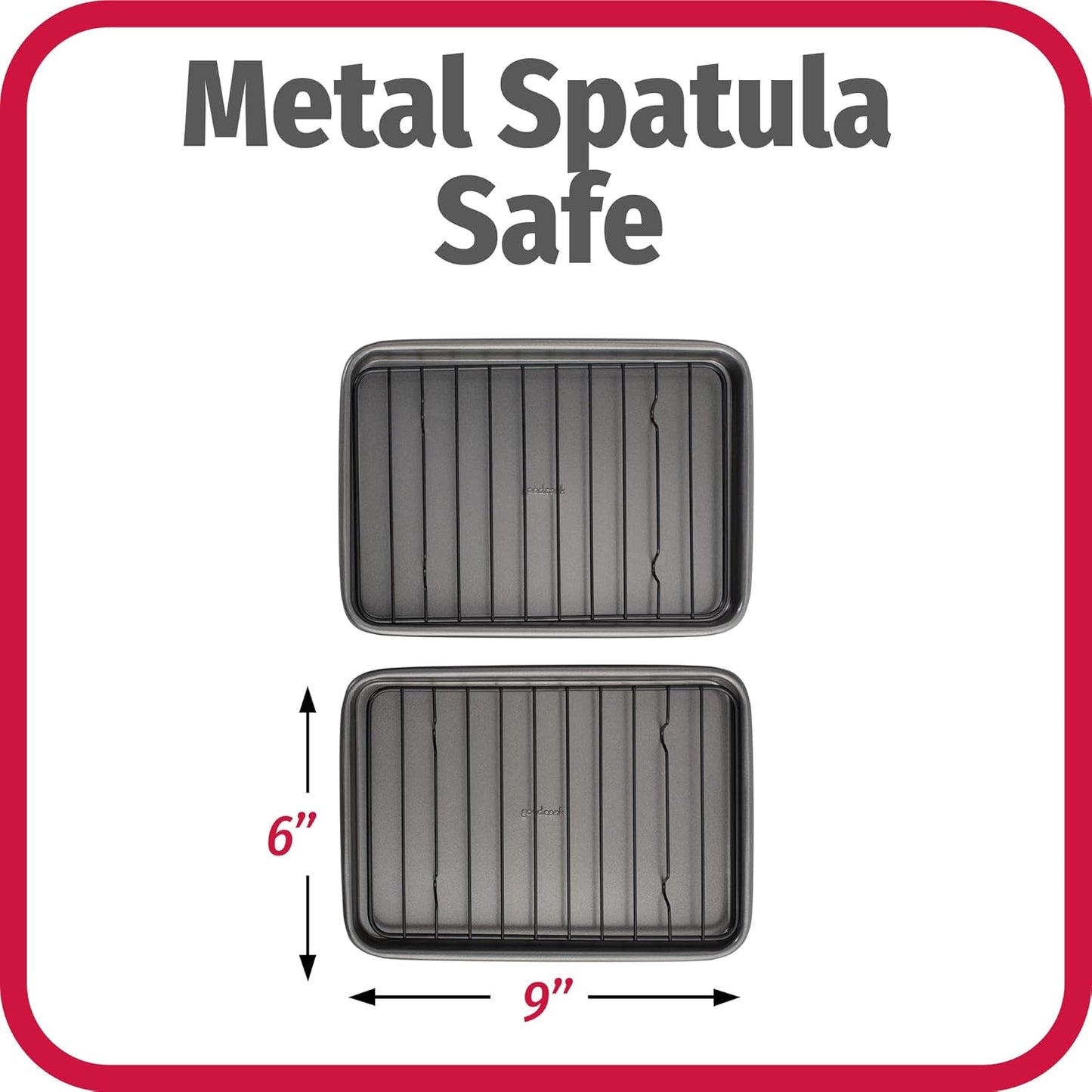 GoodCook Set of 2 Nonstick Steel 9" x 6.2" Toaster Oven Mini Baking Sheets with Racks, Gray