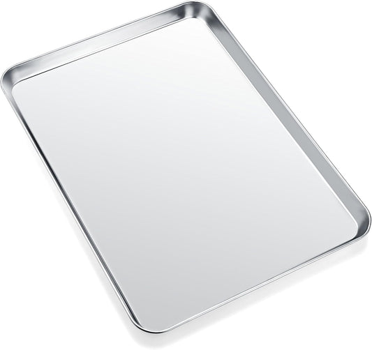 Cookie Sheets for Baking, Stainless Steel Baking Sheet Baking Pan Tray - 12.4 x 10 x 1 Inch, Non Toxic & Healthy, Mirror Finish & Easy Clean, Dishwasher Safe & Heavy Duty