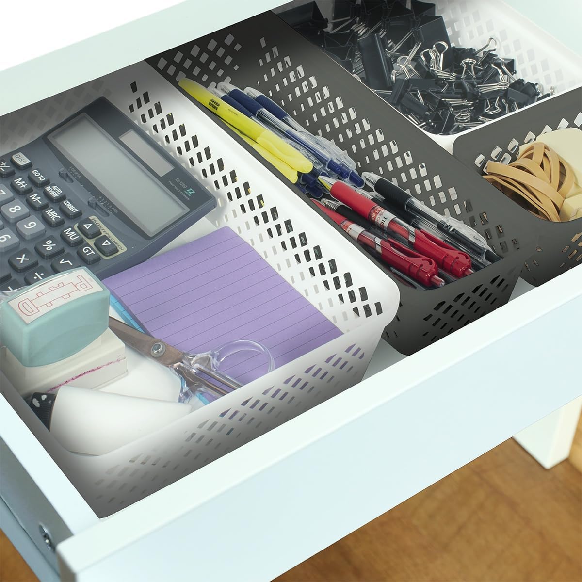 Glad Plastic Storage Basket Set - Multipurpose Drawer Trays, Kitchen Pantry Containers, and Bathroom Bins - 3 Pack Large Organizers, Grey