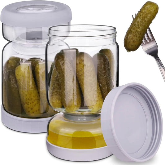 Pickle Jar, Pickle and Olive Hourglass Jar Pickle Juice Separator from Wet and Dry, Upgrade Food-grade ABS Lid and BPA Free Hourglass Pickle Jar for Airtight Food Storage 2 Pack
