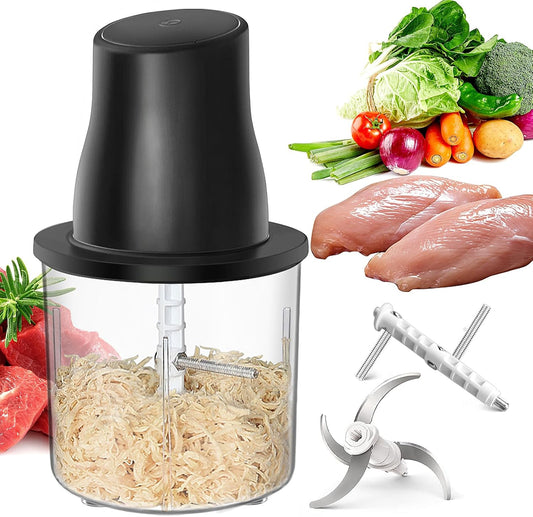 Electric Chicken Shredder, Automatic Food Chopper with Chicken Breast Shredder & Meat Grinder, 2 Sets of Blades for Chicken/Pork/fish/Vegetable/Baby Food (Black)