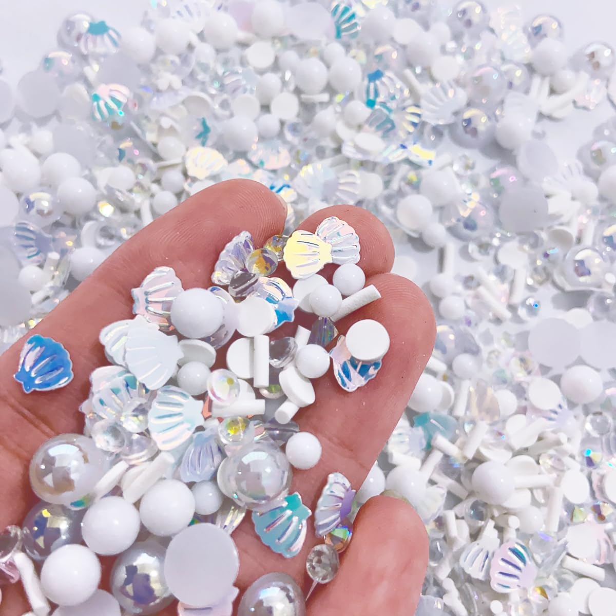 EHOPE Fake Sprinkles Polymer Sprinkles Faux Sprinkles Fake Candy Sprinkles Clay Sprinkles Polymer Clay Slices for Nail Art DIY Crafts Cake Phone Case(40G-Silver BeiKe+ Bead-47)