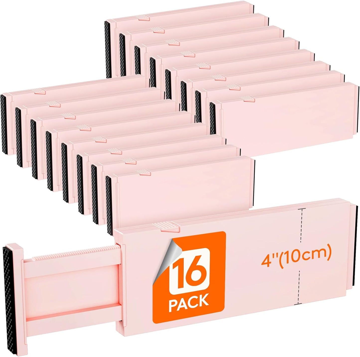 Lifewit 16 Pack Drawer Dividers 4" High, 11-17" Adjustable Drawer Organizers for Clothes, Expandable Dresser Separators in Bedroom/Bathroom/Kitchen/Fridge/Office Organization and Storage, Pink