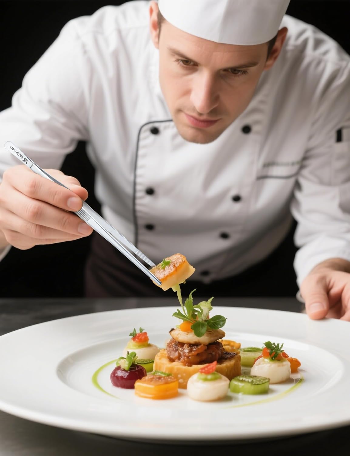 2 Pcs 8.5 Inch Kitchen Tweezers Fine Tweezer Tongs, MSY BIGSUNNY Stainless Steel Food Tweezers Multi-function Cooking Tongs Kitchen Serving Tong