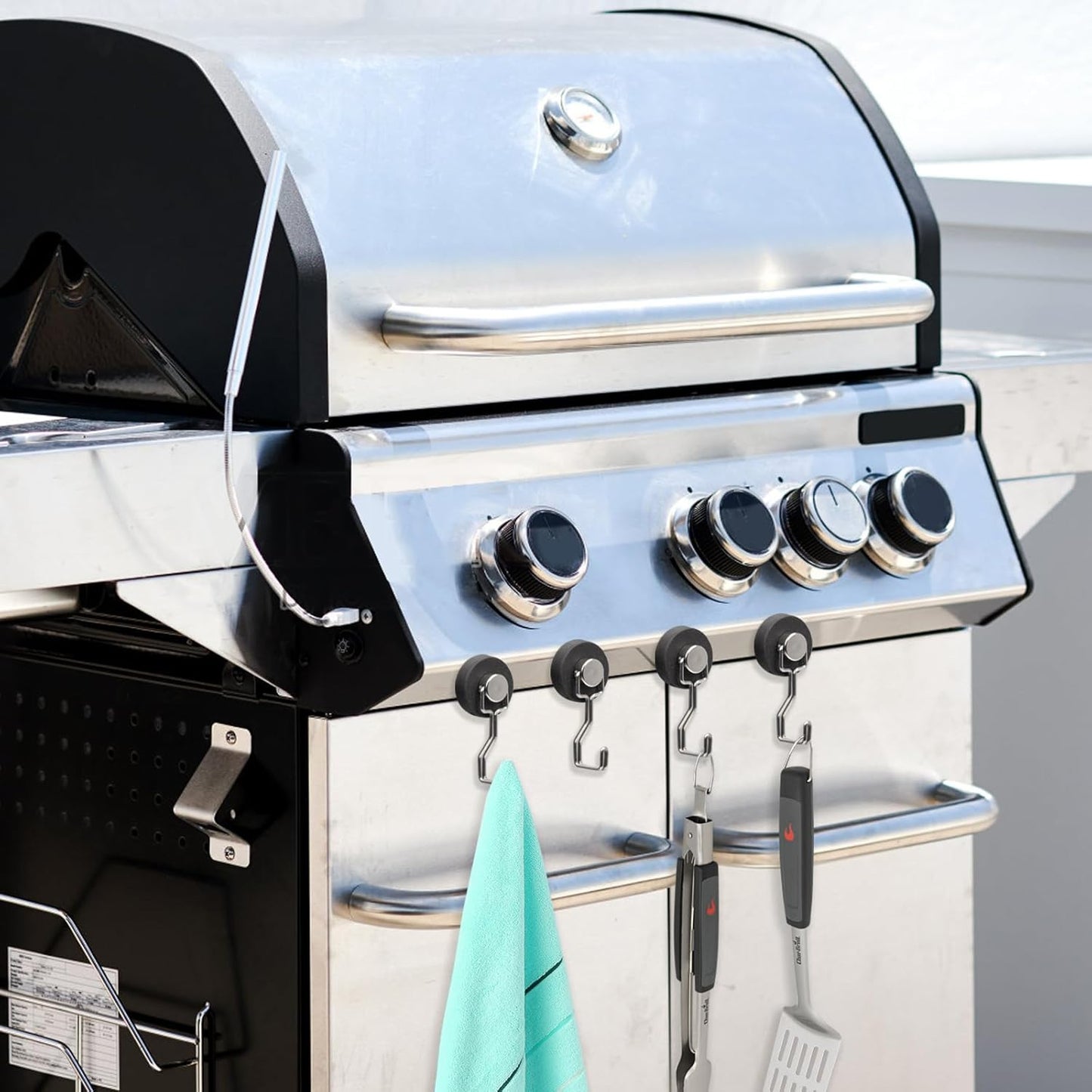 Magnetic Hooks for Outdoor Grill,Essential for Cruise Ship Cabins & Refrigerator,2 Pack Strong Rubber Coated Fridge Hooks, Scratchproof & Waterproof, Holds Keys, Towels, Crafts (Silver)