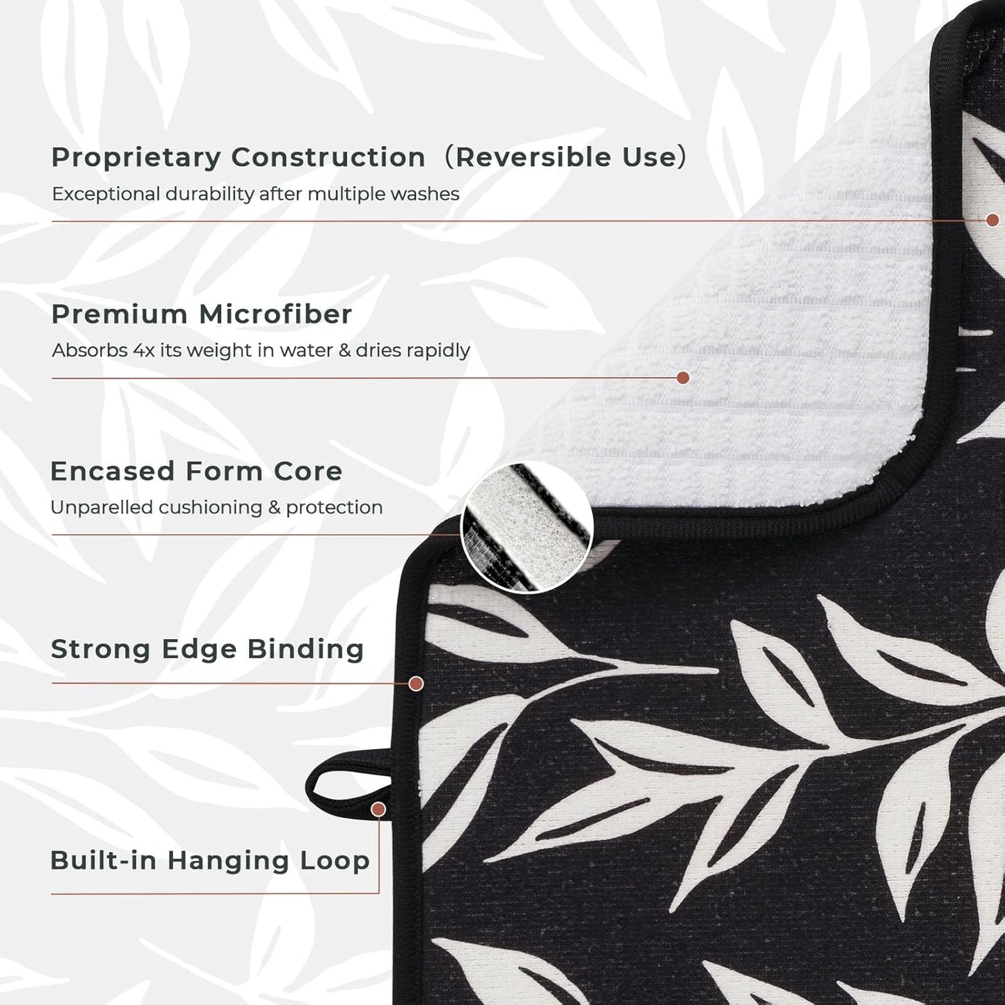 FRESHMINT Printed Dish Drying Mats for Kitchen Counter 2 Pack Absorbent Reversible Drying Mats Microfiber Kitchen Countertop Protector Dishes Drying Pad Extra Large 18"x24" Dish Mat