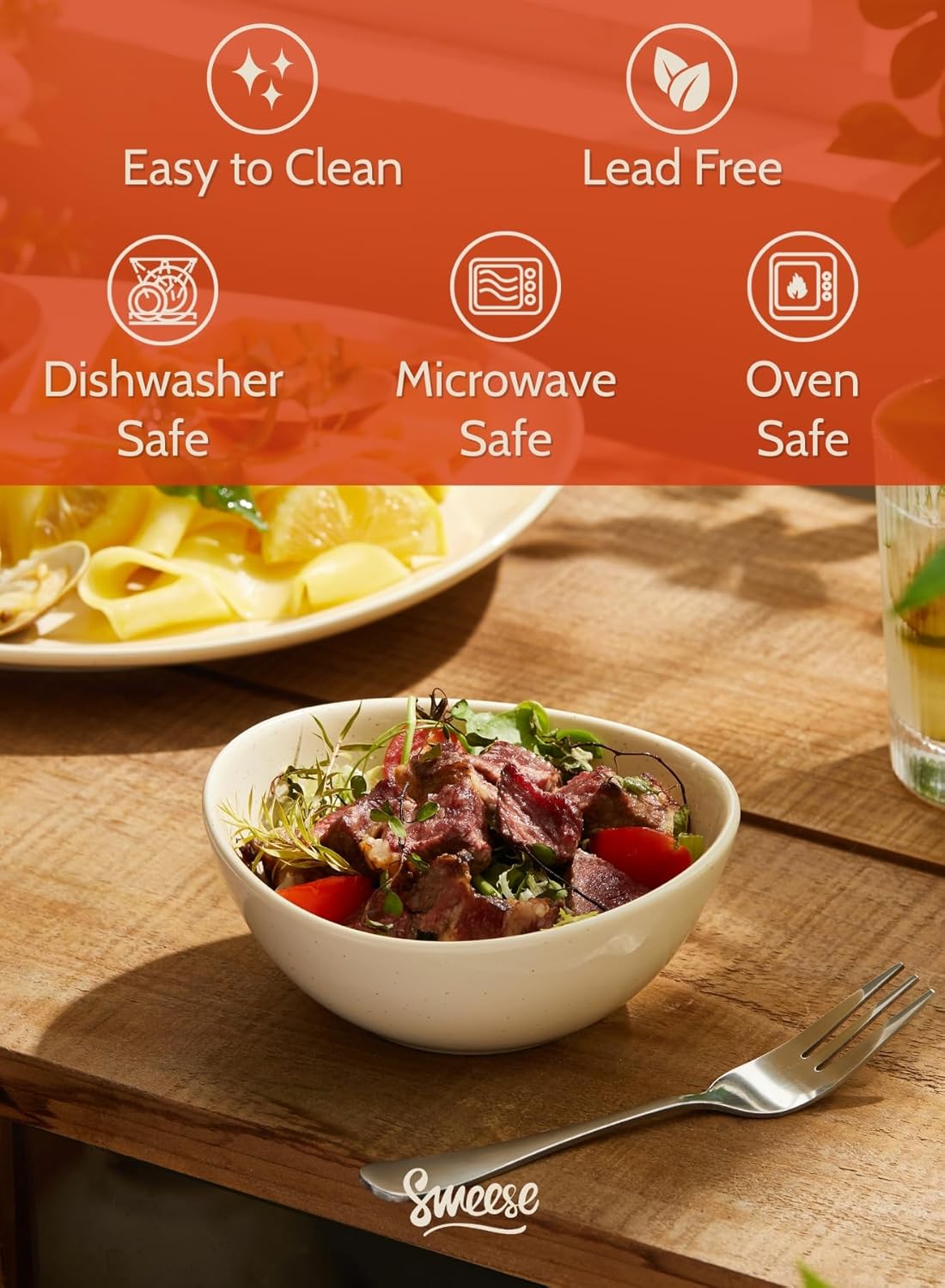 Sweese 5 Inch Porcelain Small 10 oz Bowls Set of 6, for Dessert | Ice cream | Soup | Rice | Fruits | Small Portions - Microwave, Dishwasher, and Oven Safe - Beige