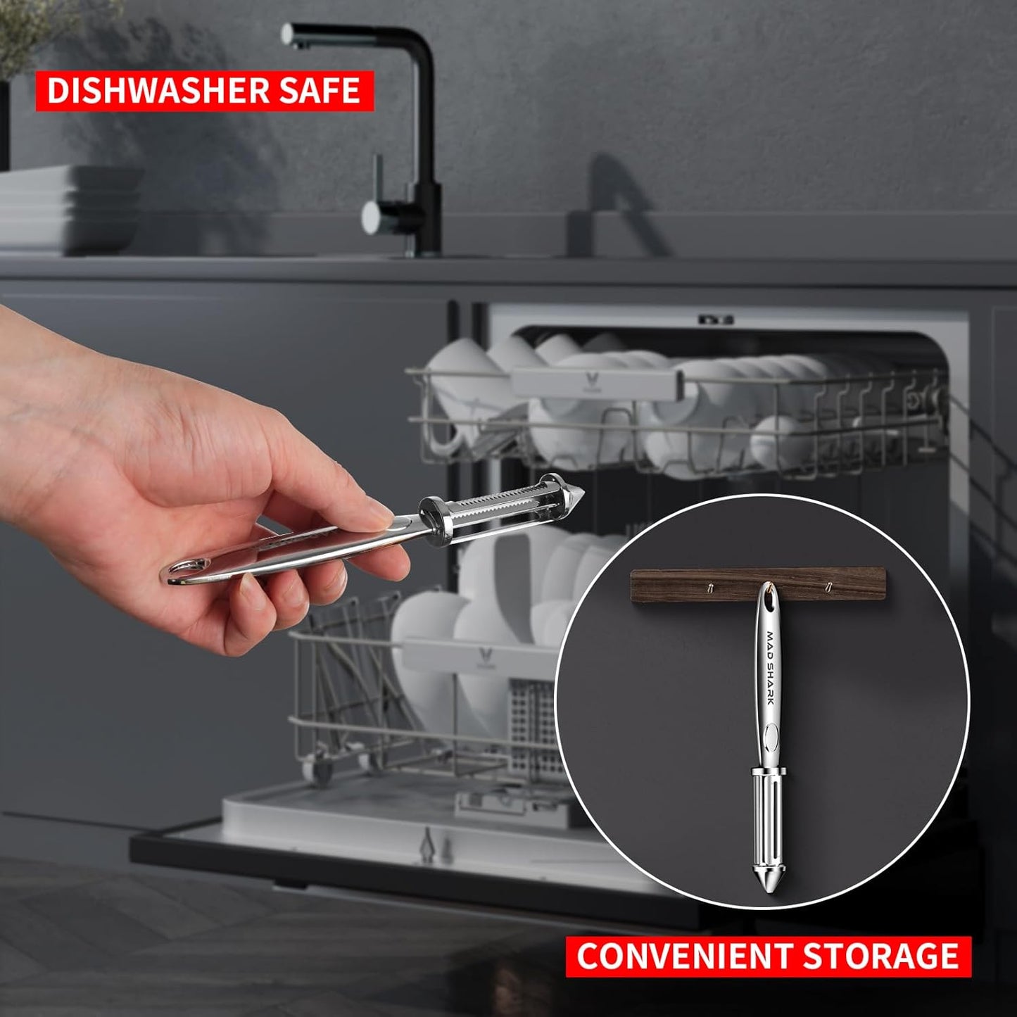 MAD SHARK Ultra Sharp Vegetable Peelers for Kitchen Fruit Apple Potato Peelers,Design with Ergonomic Non-Slip Handle, Y+I Shaped Stainless Steel Serrated(2pc）