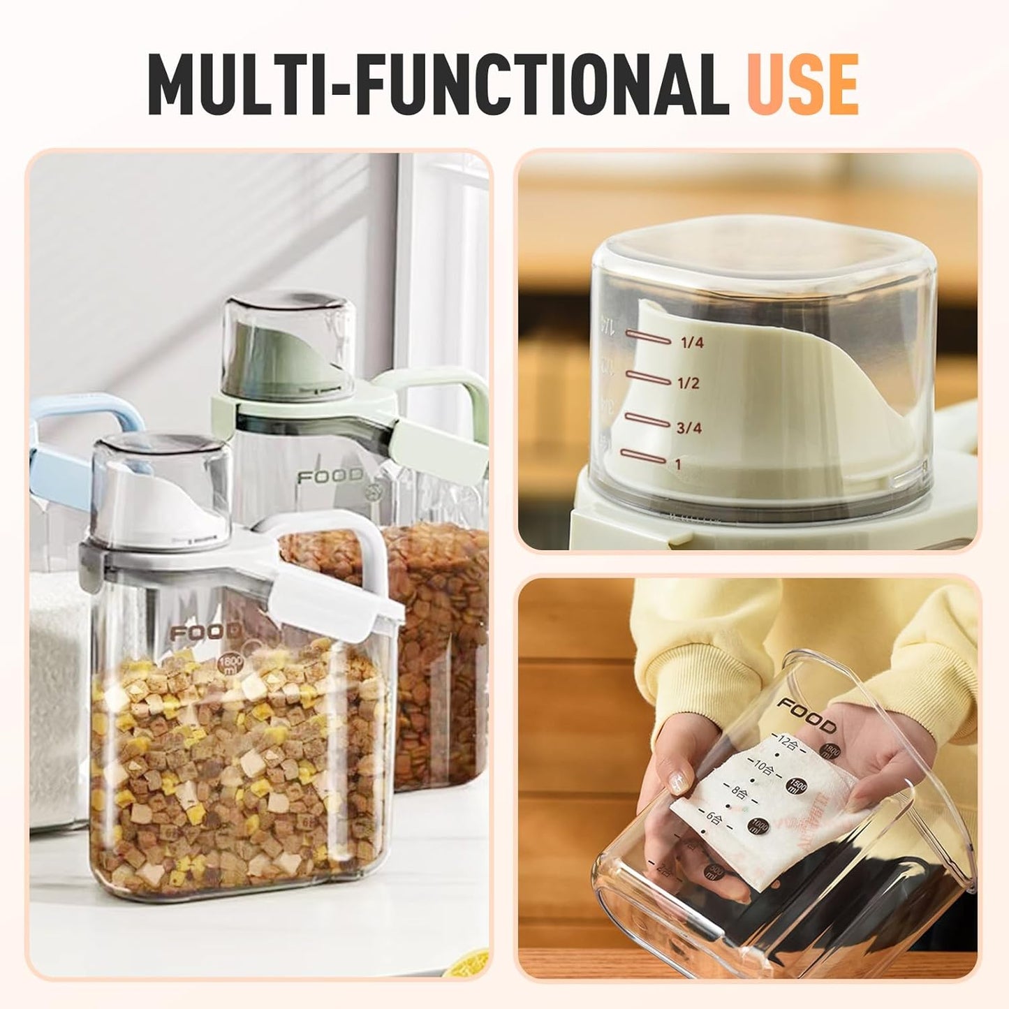 Clear Airtight Food Storage Containers, Transparent Cereal Dry Food Storage with Pouring Spout, for Flour, Sugar and Cereal (68oz white)