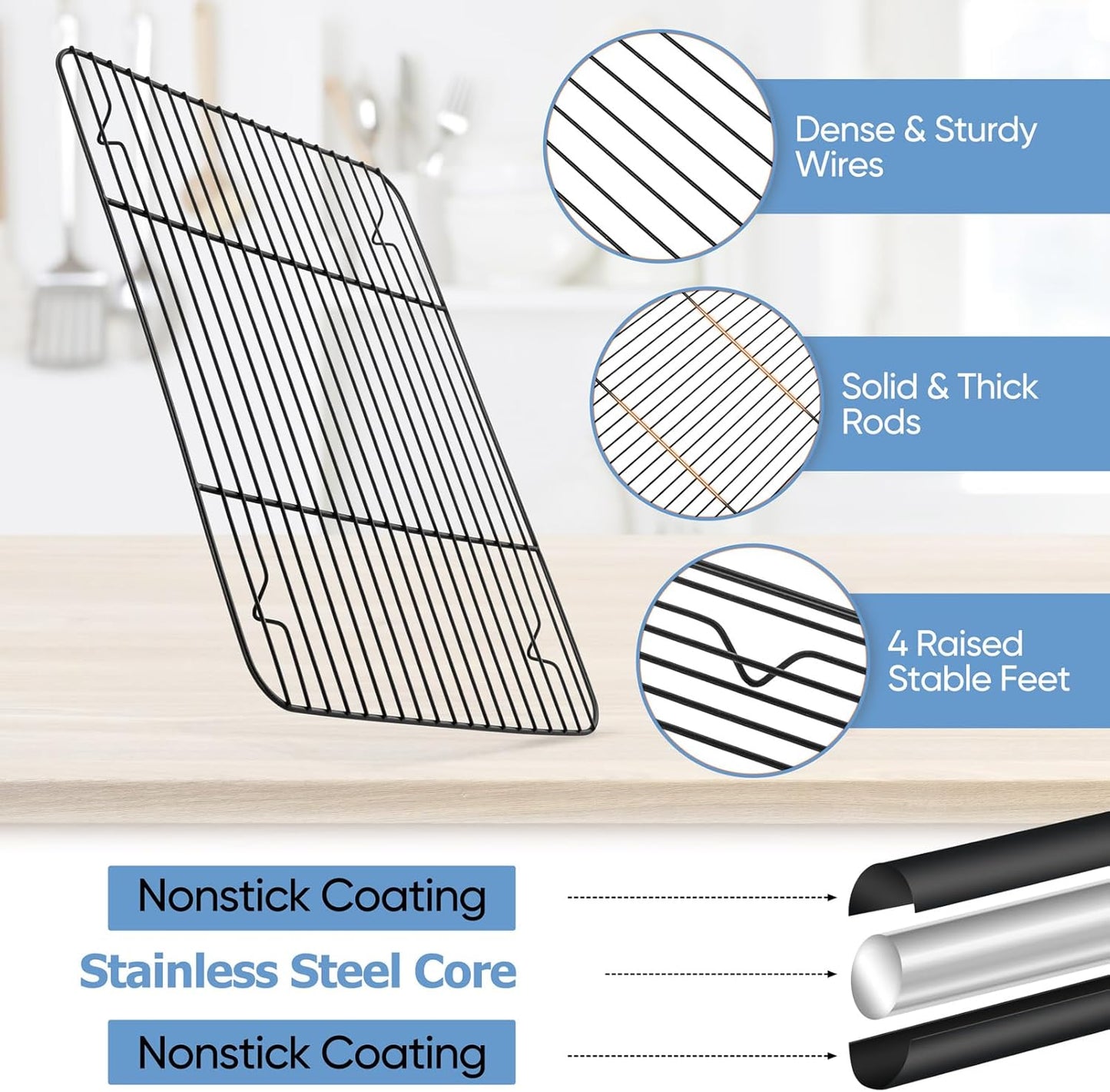 TeamFar Baking Sheet with Rack Set, 16 x 12 x 1” Nonstick Cookie Baking Pan Tray with Cooling Rack, for Baking/Roasting/Cooling, Healthy & Heavy-Duty, Easy Clean, Set of 4