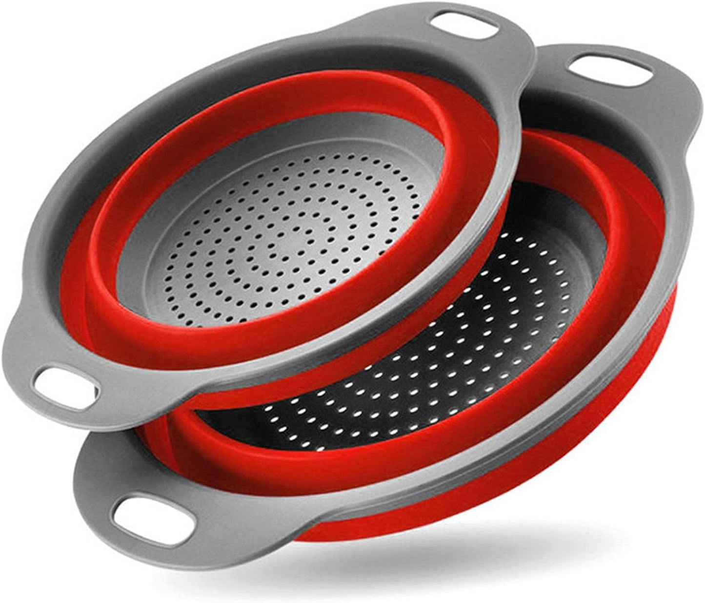 Collapsible Colander Set of 2 Silicone Kitchen Strainer Set, Perfect for Draining Pasta, Vegetable and fruit for Kitchen and Travel Use (Red)