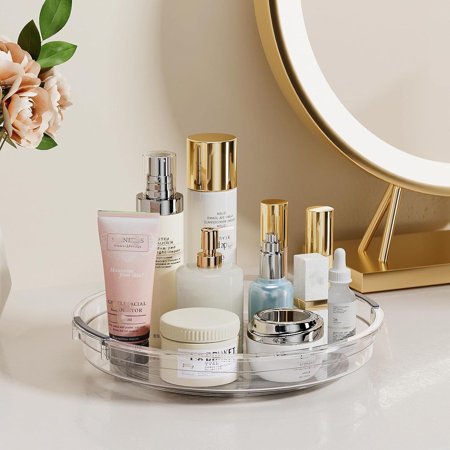 LAMU 2 Pack Clear Lazy Susan Turntable Organizer for Cabinet, 10.6'' 9.25'' Condiment Organizer for Refrigerator, Kitchen Pantry, Medicine Cabinet Organizer, Spices Rack Organization, Bathroom