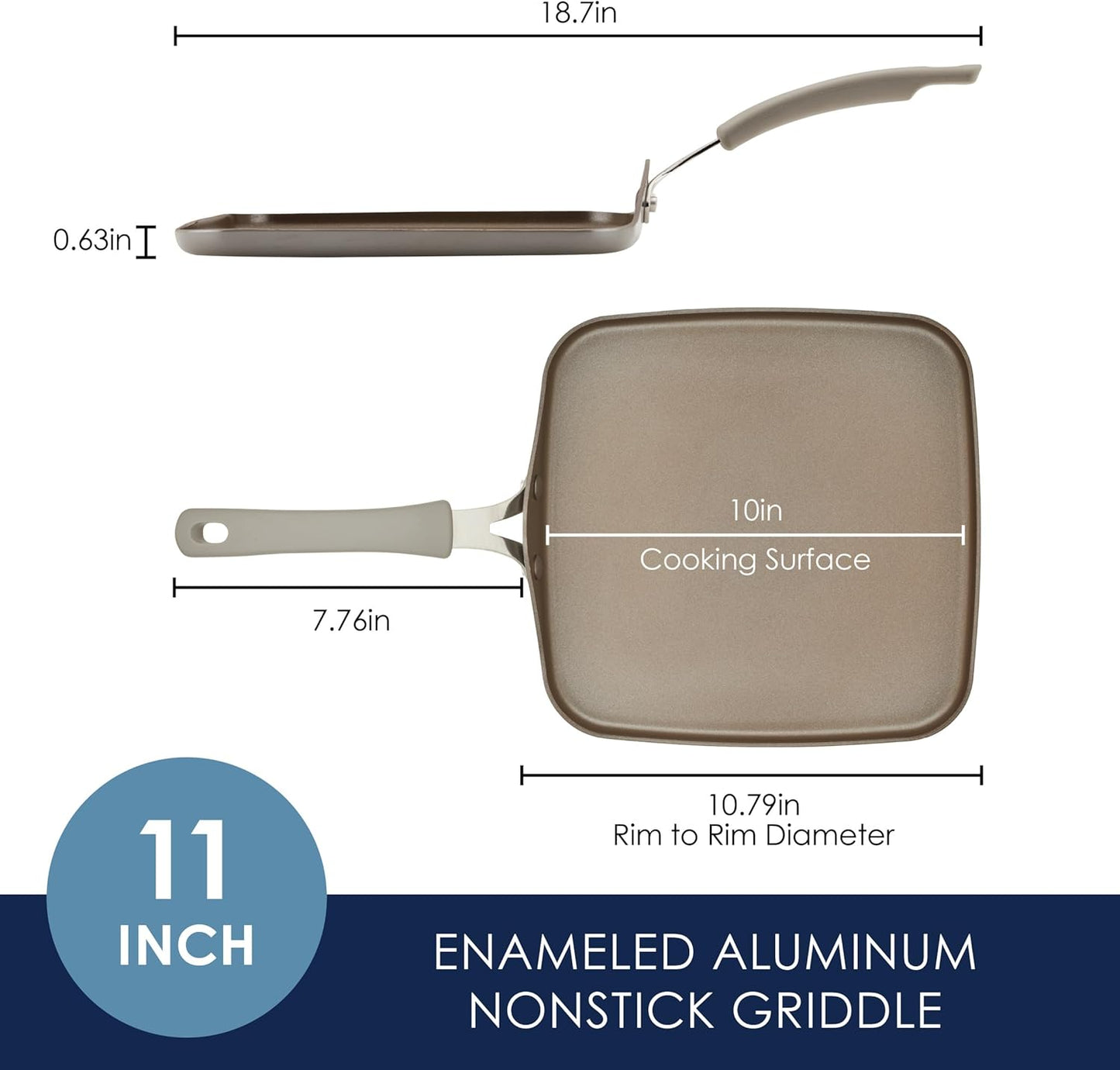 Rachael Ray Cook + Create Nonstick Stovetop Griddle/Grill Pan, Square, 11 Inch, Gray